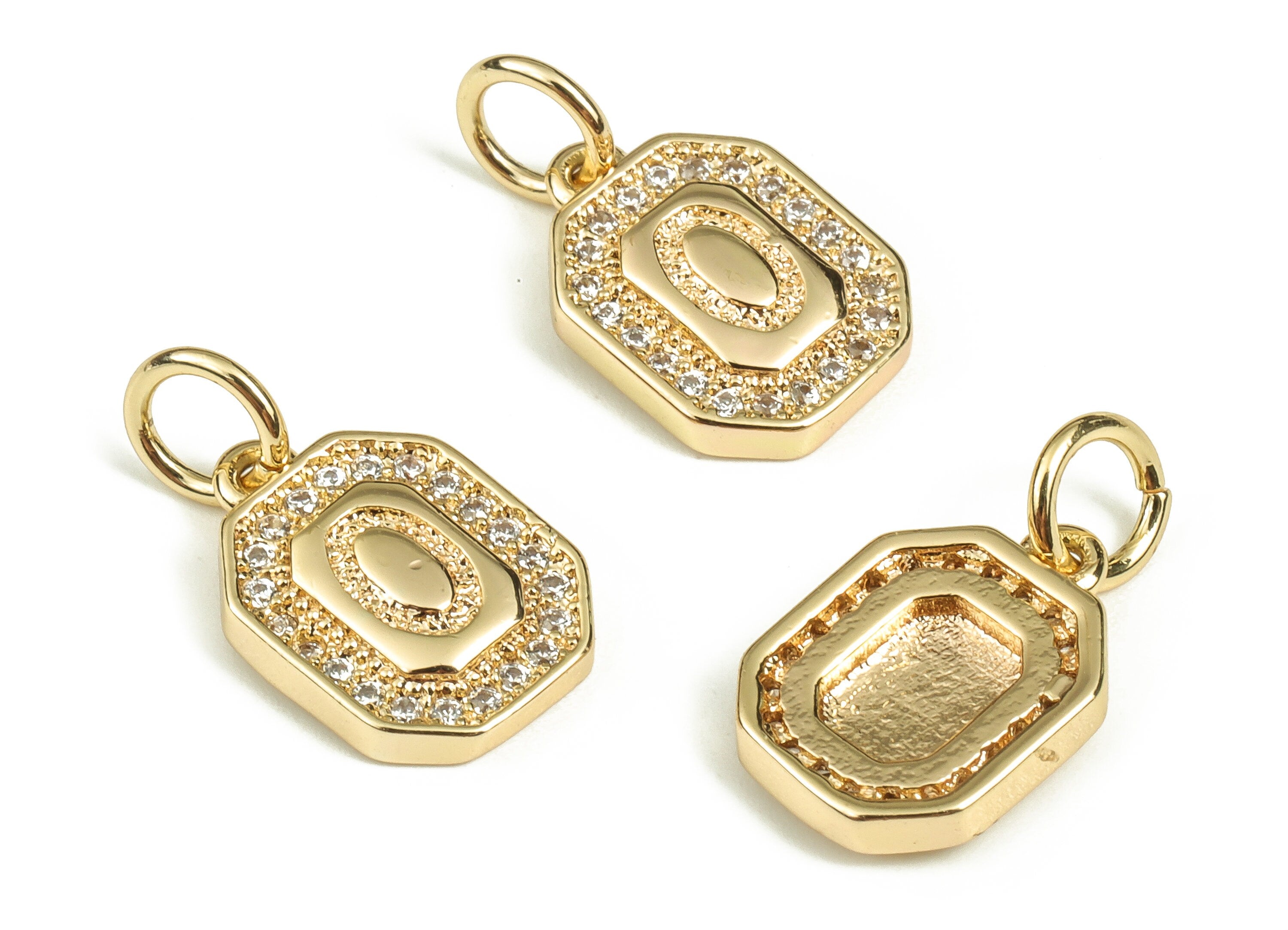 Brass Square Letter O Earring Charms with Zircons – Initial O Gold Alphabet Pendant – 18K Real Gold Plated Brass -12.15x8.48x2.31mm-RGP3595O - DOMEDBAZAAR