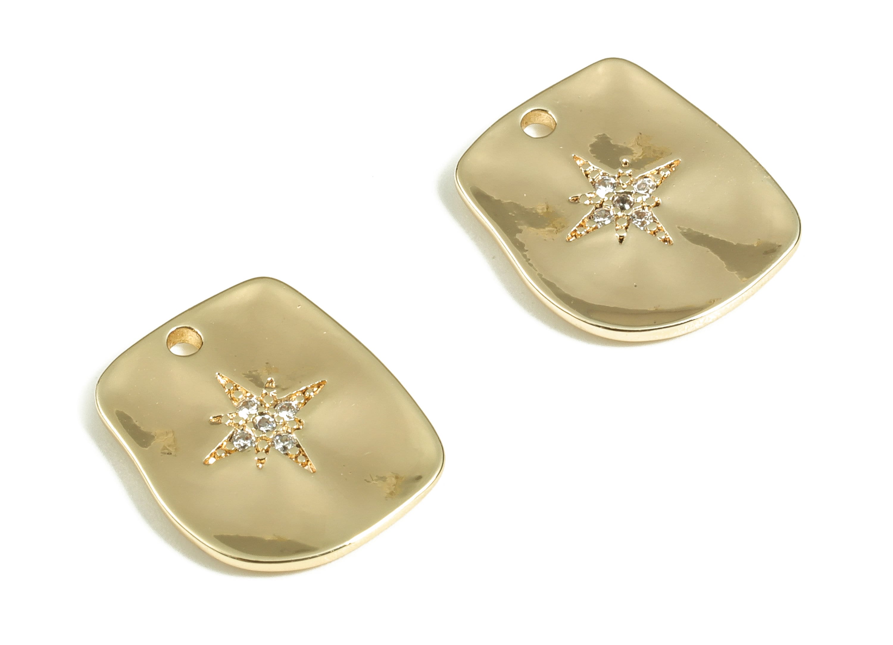 Brass Irregular Earring Charms With Zircons - Gold Star Pendant - 18K Real Gold Plated Brass - Jewelry Supplies - 13.8x11.7x1.46mm - RGP3904 - DOMEDBAZAAR