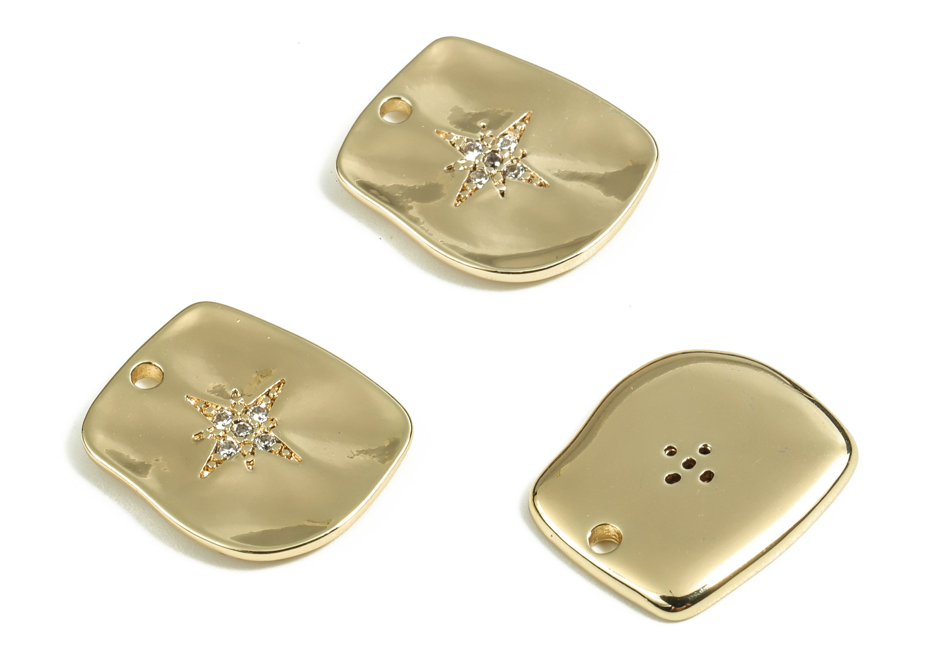 Brass Irregular Earring Charms With Zircons - Gold Star Pendant - 18K Real Gold Plated Brass - Jewelry Supplies - 13.8x11.7x1.46mm - RGP3904 - DOMEDBAZAAR