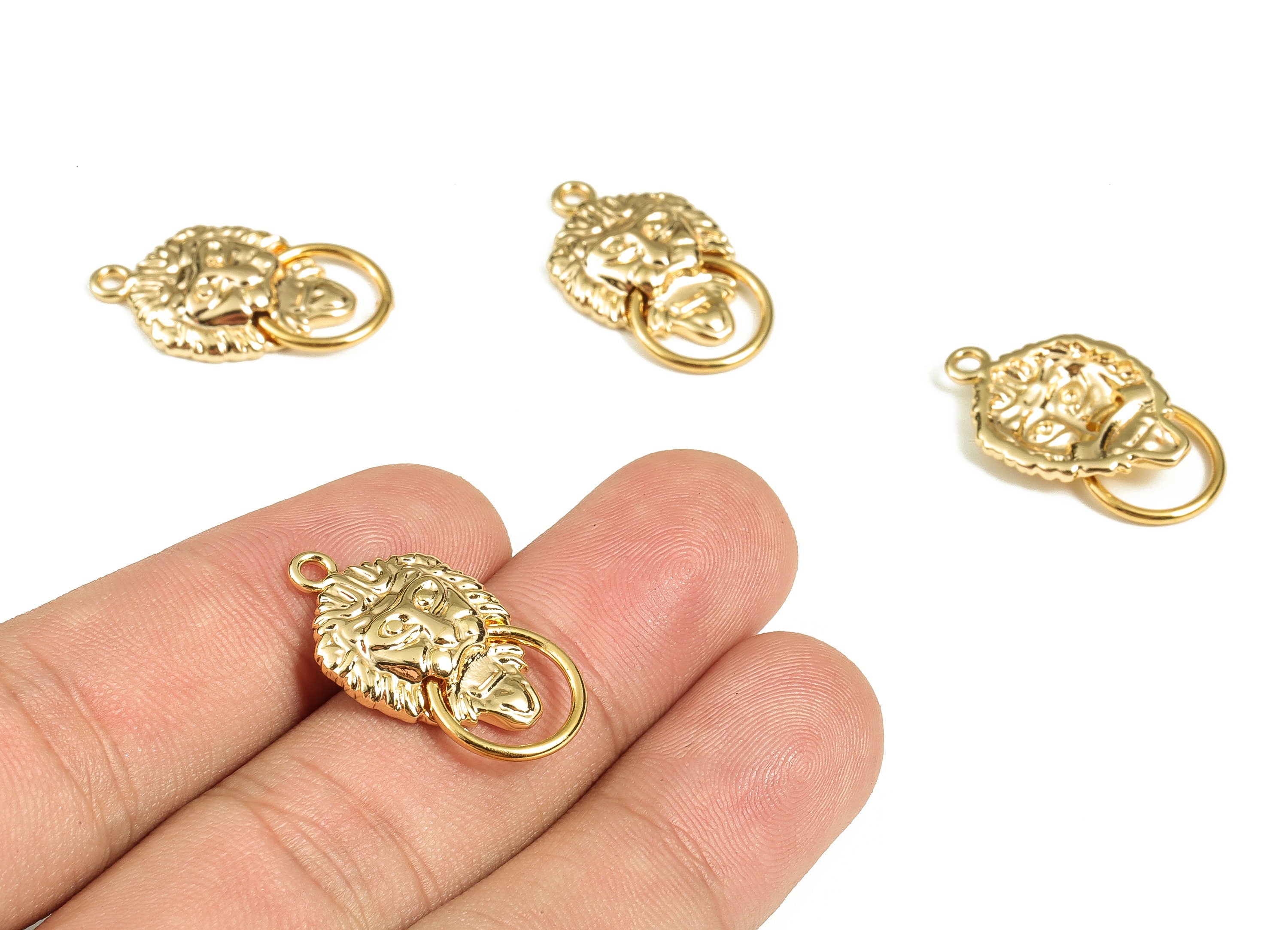 Brass Lion King Earring Charms - Gold Lion King Pendant - 18K Real Gold Plated - Jewelry Making Supplies - 25.53x15.05x3.66mm - RGP3901 - DOMEDBAZAAR