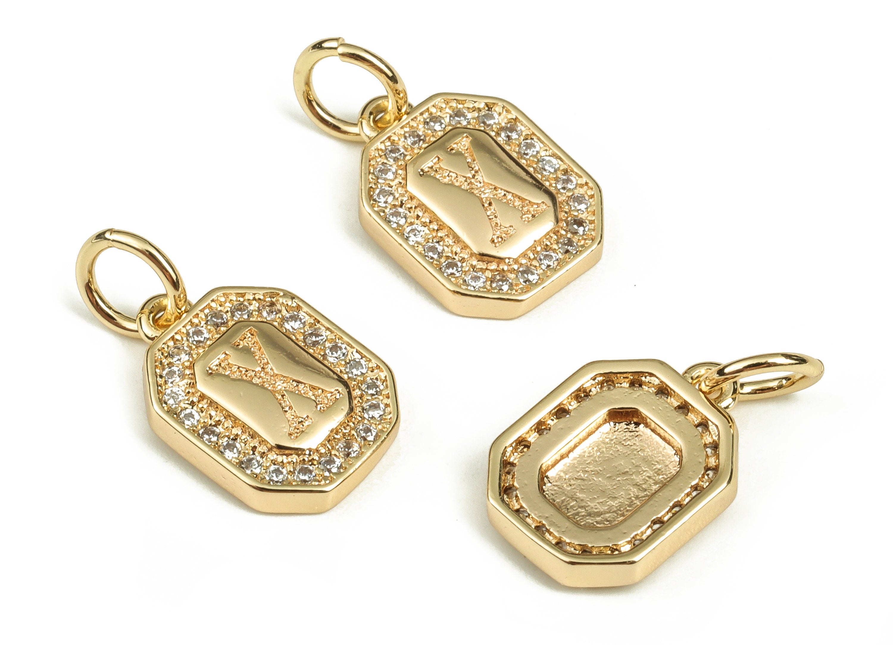 Brass Square Letter X Earring Charms with Zircons – Initial X Gold Alphabet Pendant – 18K Real Gold Plated Brass -11.95x8.51x2.32mm-RGP3595X - DOMEDBAZAAR