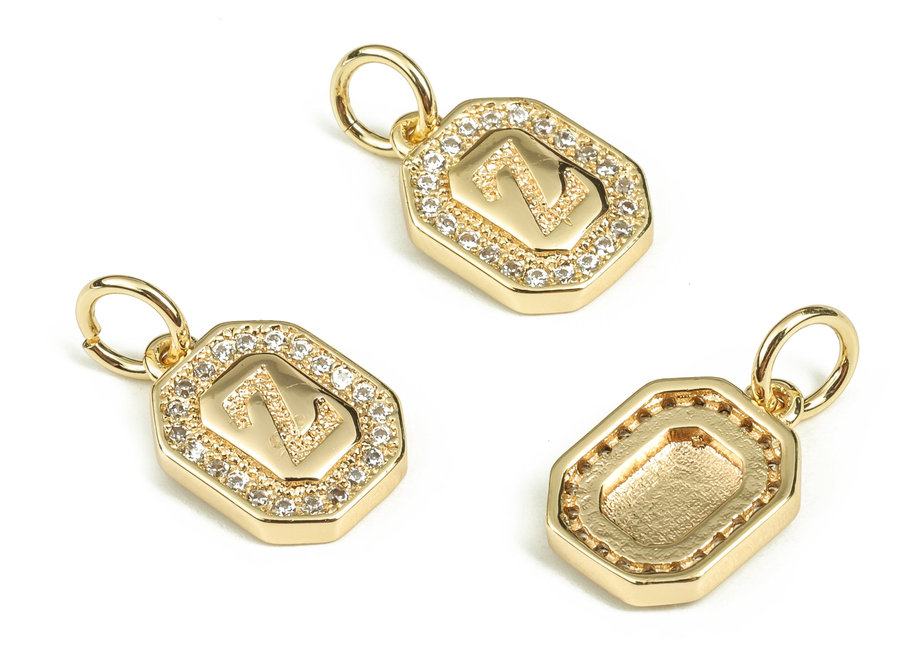 Brass Square Letter Z Earring Charms with Zircons – Initial Z Gold Alphabet Pendant – 18K Real Gold Plated Brass -12.02x8.54x2.42mm-RGP3595Z - DOMEDBAZAAR