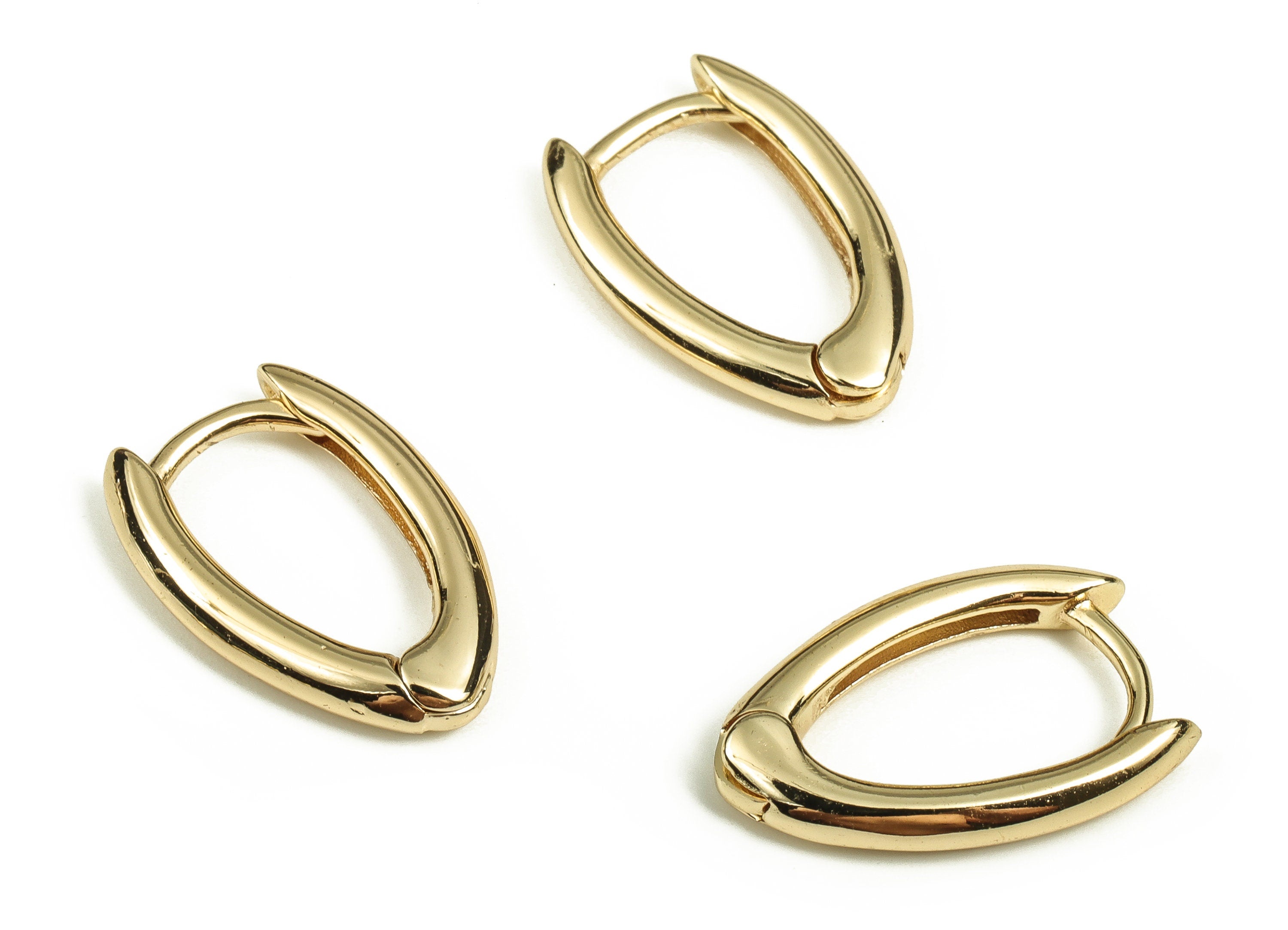 Brass Ellipse Huggie Hoop - Small Hoop Earring – Thick Oval Hoops – 18K Real Gold Plated - Jewelry making - 17.66x11.04x2.67mm -  RGP3907 - DOMEDBAZAAR