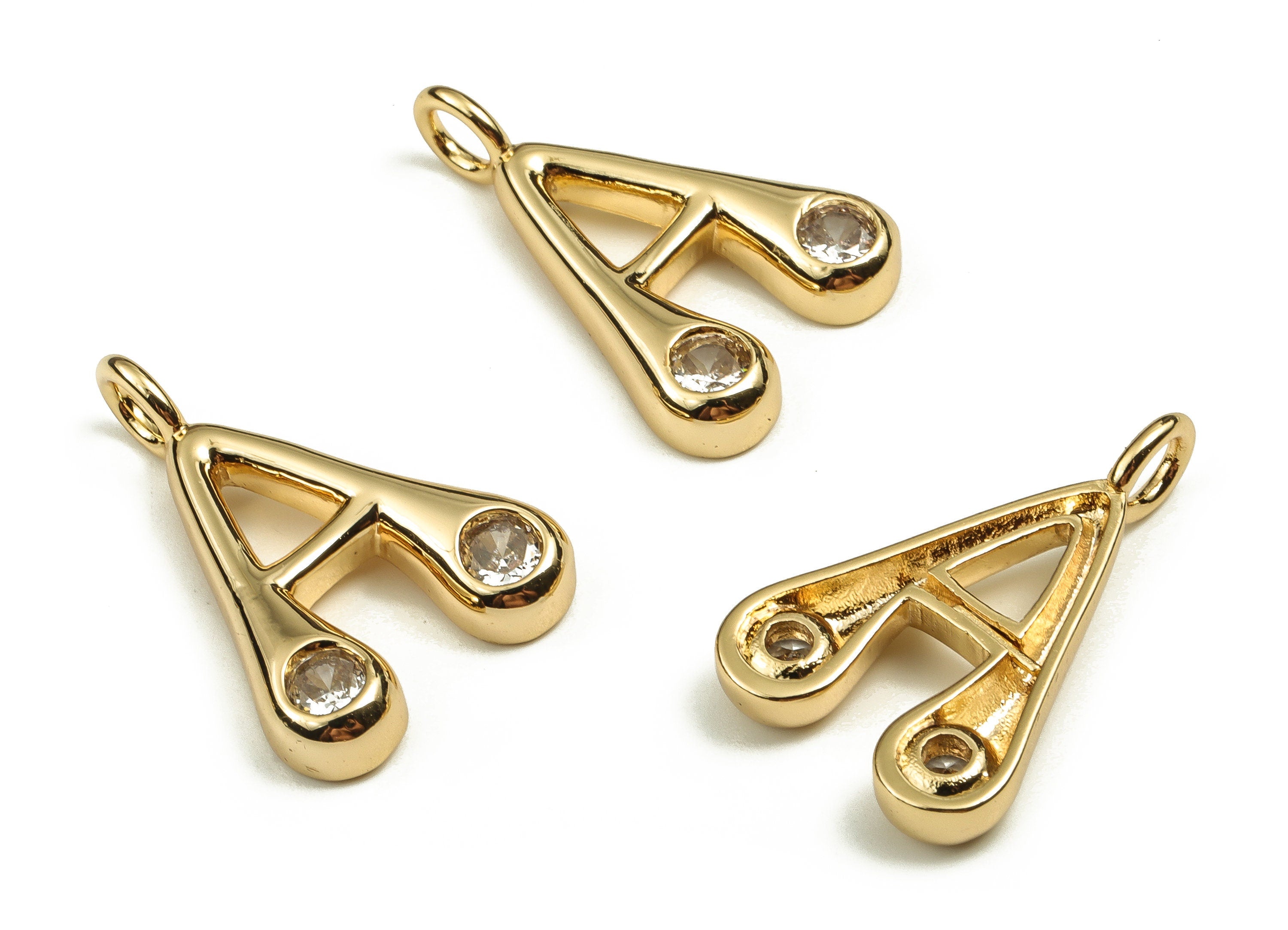 Brass Alphabet A Earring Charms with Zircons – A Initial Charm -The Letter A Pendant - 18K Gold Plated Brass - 25.25x16.40x4.01mm - RGP3668A - DOMEDBAZAAR