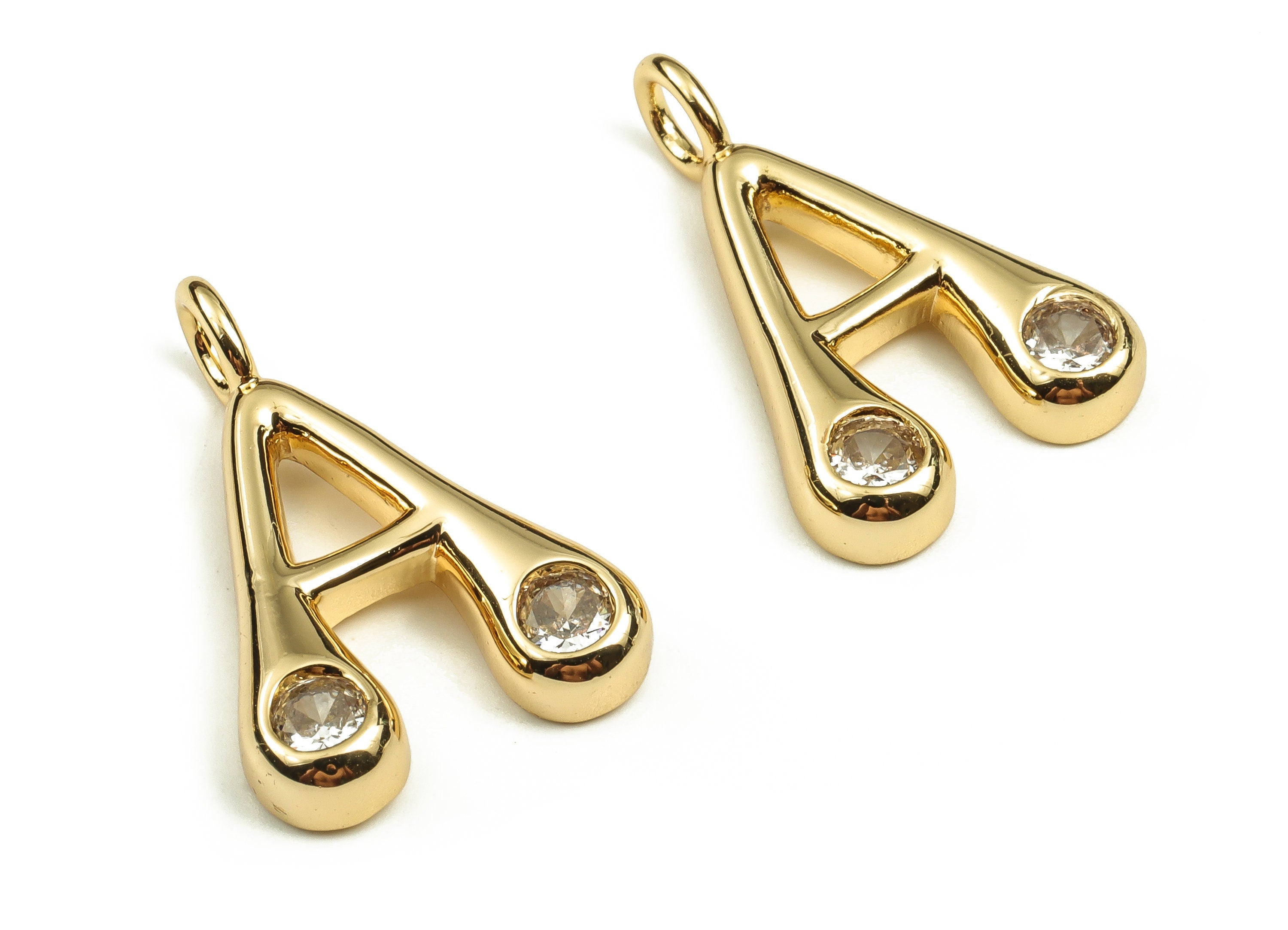 Brass Alphabet A Earring Charms with Zircons – A Initial Charm -The Letter A Pendant - 18K Gold Plated Brass - 25.25x16.40x4.01mm - RGP3668A - DOMEDBAZAAR