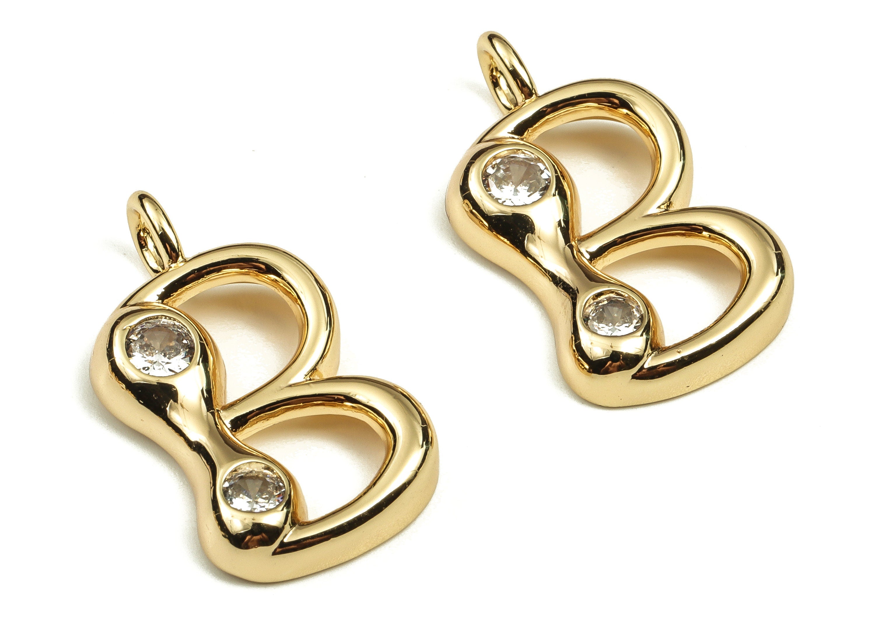 Brass Alphabet B Earring Charms with Zircons – B Initial Charm -The Letter B Pendant - 18K Gold Plated Brass - 25.40x14.34x3.82mm - RGP3668B - DOMEDBAZAAR