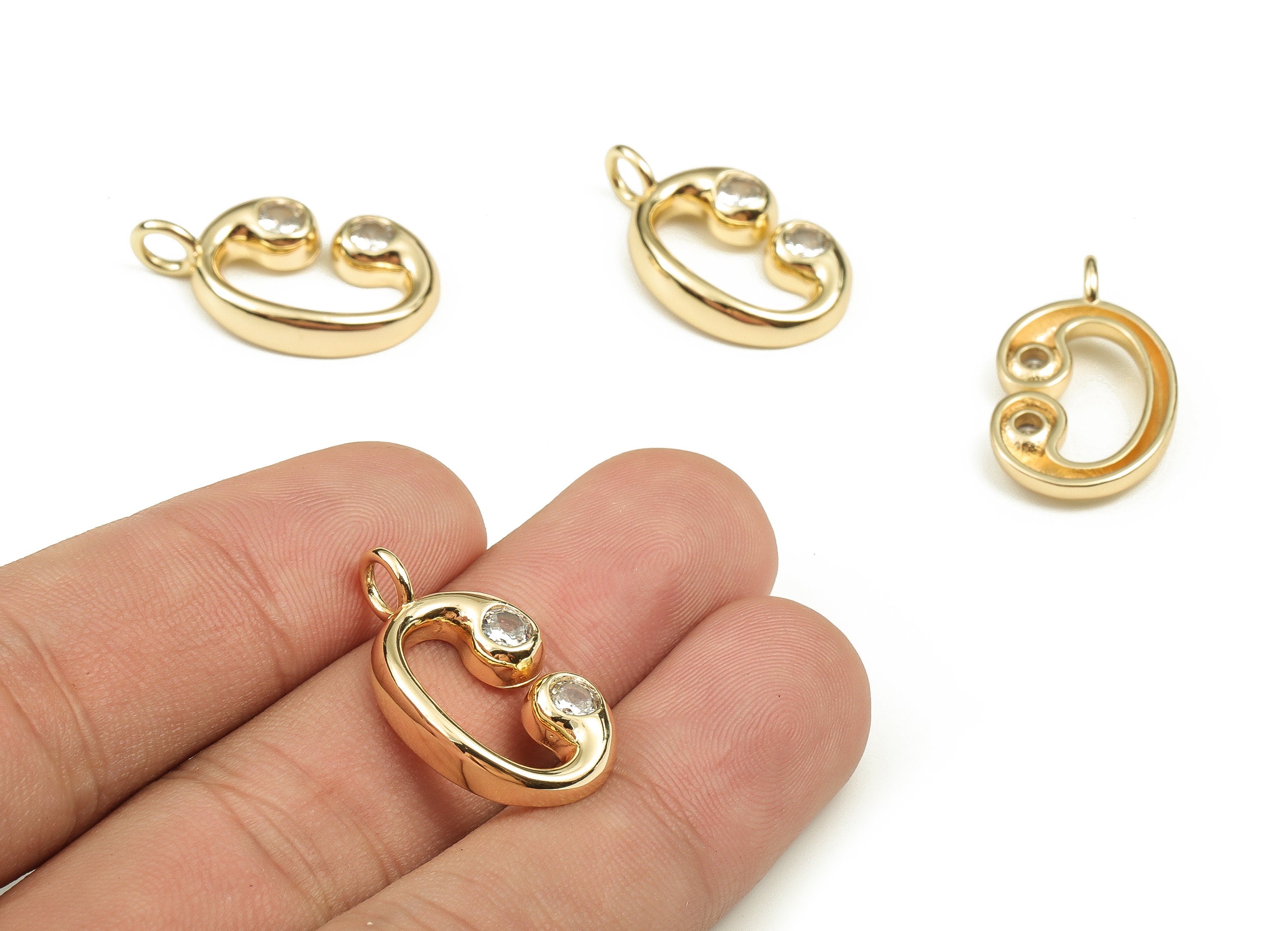 Brass Alphabet C Earring Charms with Zircons – C Initial Charm -The letter C Pendant - 18K Gold Plated Brass - 25.03x14.61x3.86mm - RGP3668C - DOMEDBAZAAR