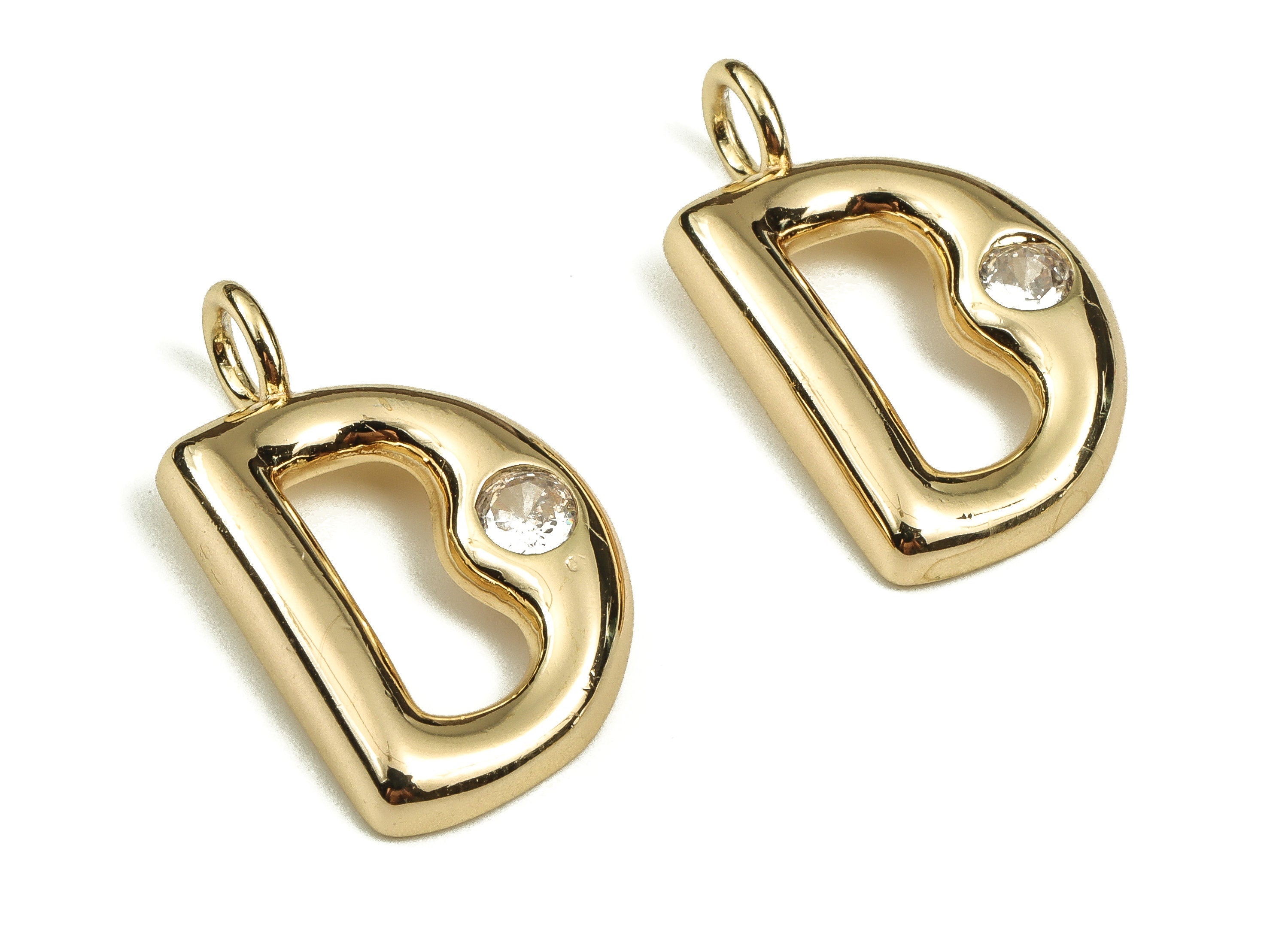 Brass Alphabet D Earring Charms with Zircons – D Initial Charm -The Letter D Pendant - 18K Gold Plated Brass - 25.11x15.04x3.71mm - RGP3668D - DOMEDBAZAAR