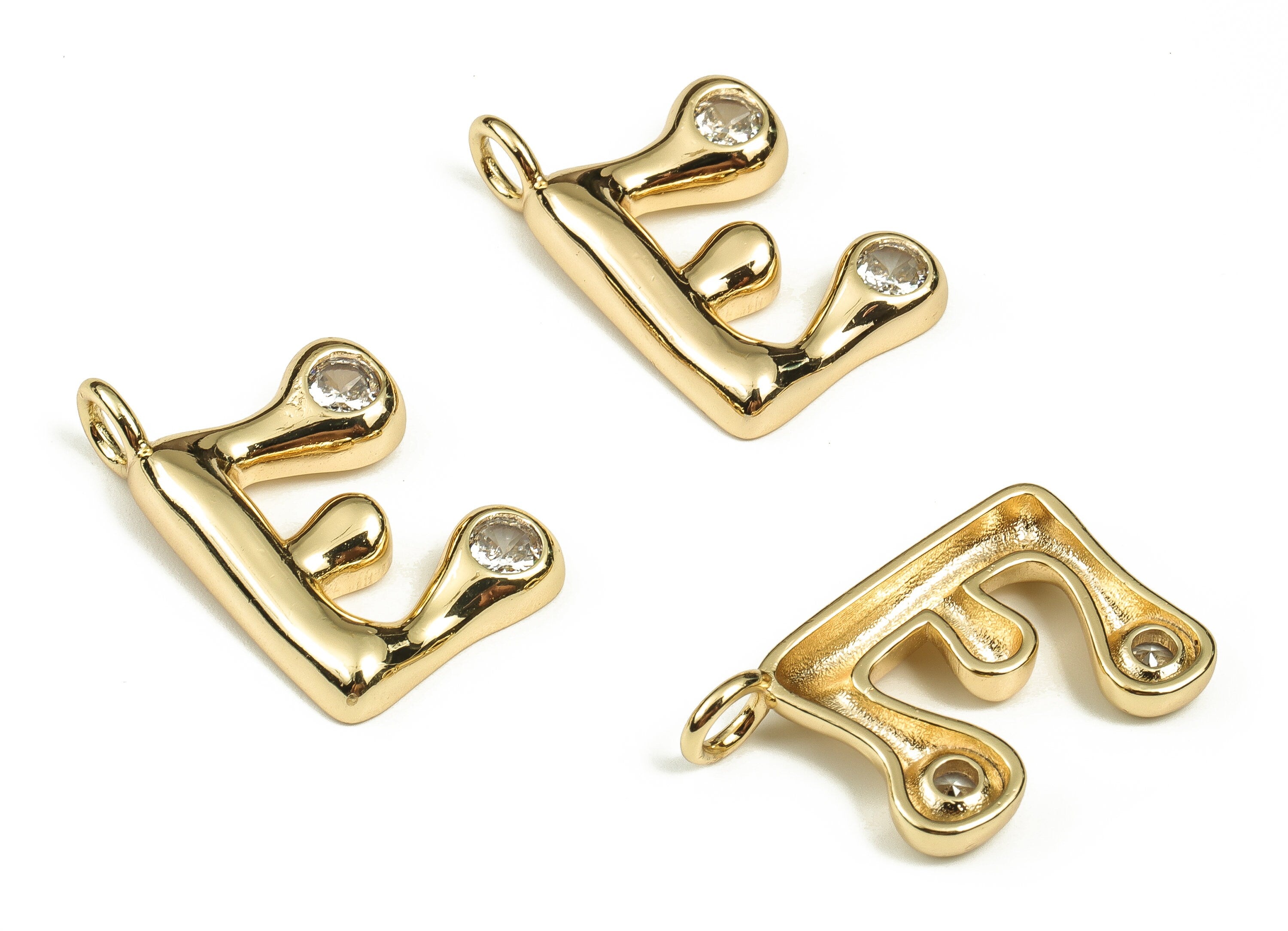 Brass Alphabet E Earring Charms with Zircons - E Initial Charm -The Letter E Pendant - 18K Gold Plated Brass - 25.10x15.60x3.84mm - RGP3668E - DOMEDBAZAAR