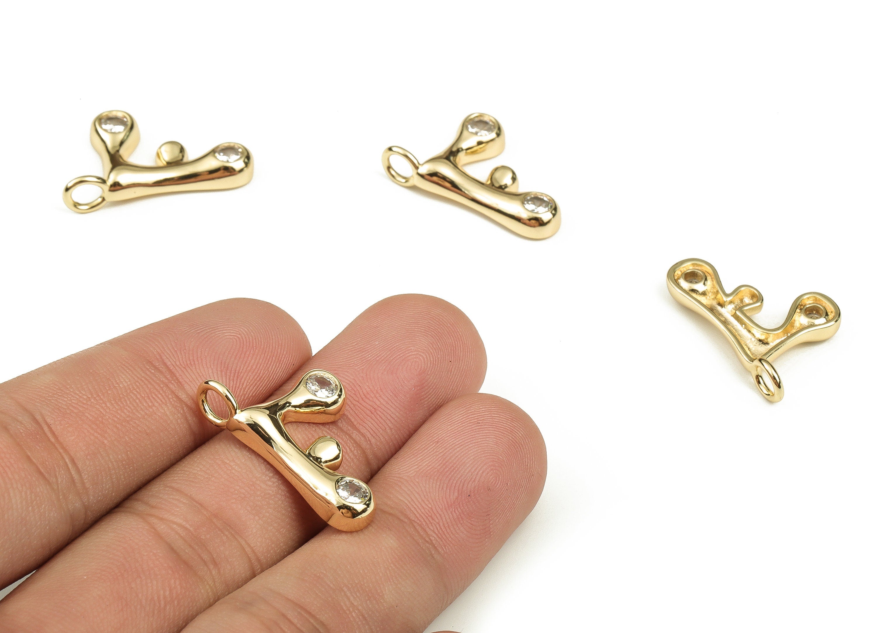Brass Alphabet F Earring Charms with Zircons - F Initial Charm -The Letter F Pendant - 18K Gold Plated Brass - 24.98x15.15x3.49mm - RGP3668F - DOMEDBAZAAR
