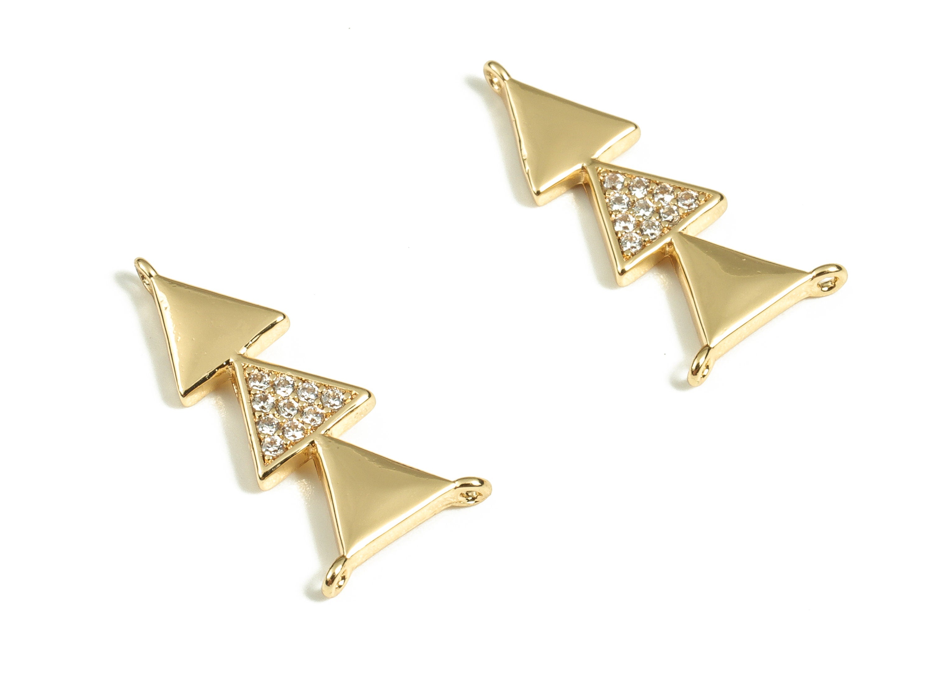 Brass Pinetree Earring Charms With Zircons - Gold Pinetree Pendant - 18K Real Gold Plated - Jewelry Supplies - 19.26x9.03x1.54mm - RGP3894 - DOMEDBAZAAR
