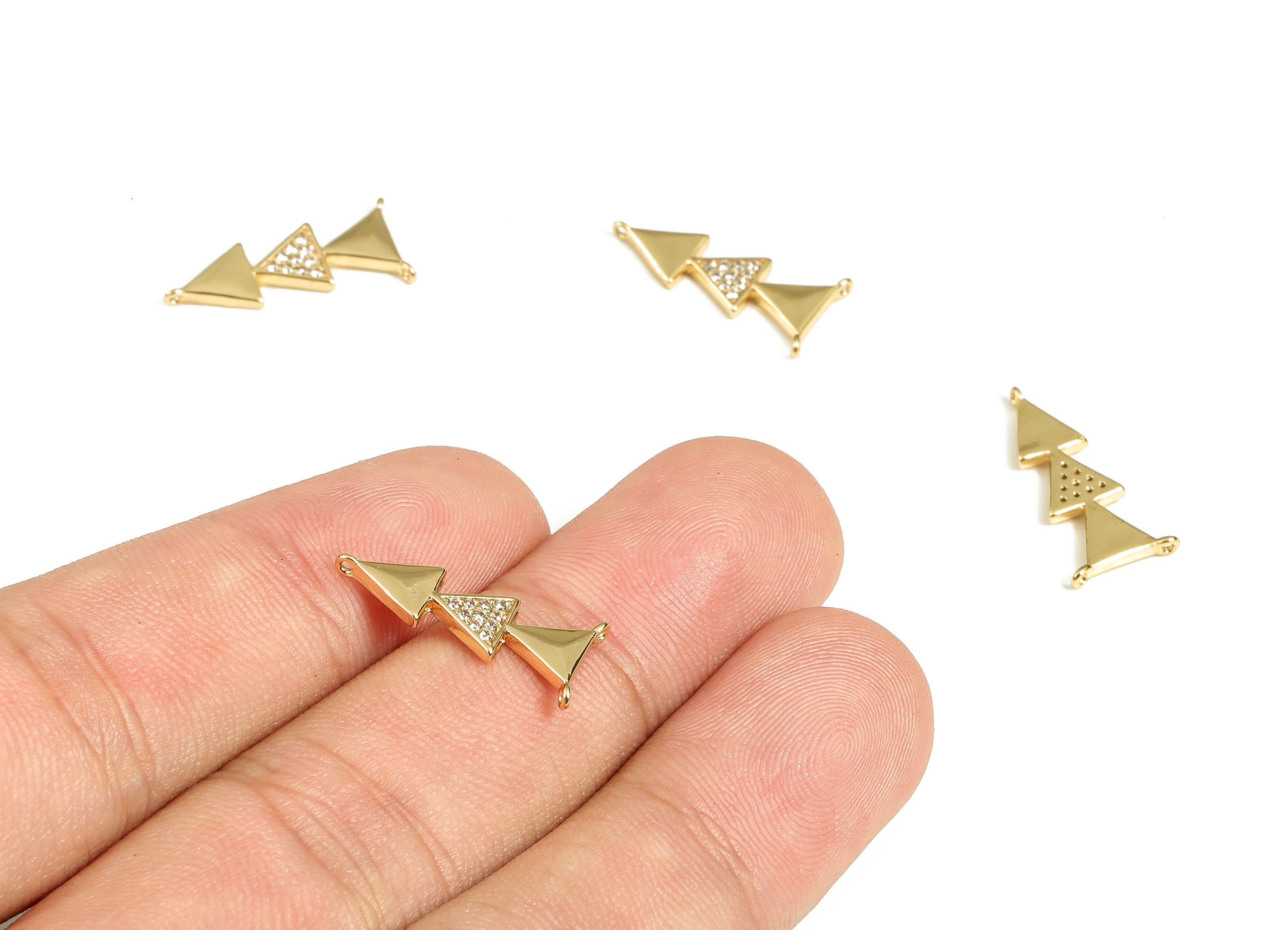 Brass Pinetree Earring Charms With Zircons - Gold Pinetree Pendant - 18K Real Gold Plated - Jewelry Supplies - 19.26x9.03x1.54mm - RGP3894 - DOMEDBAZAAR