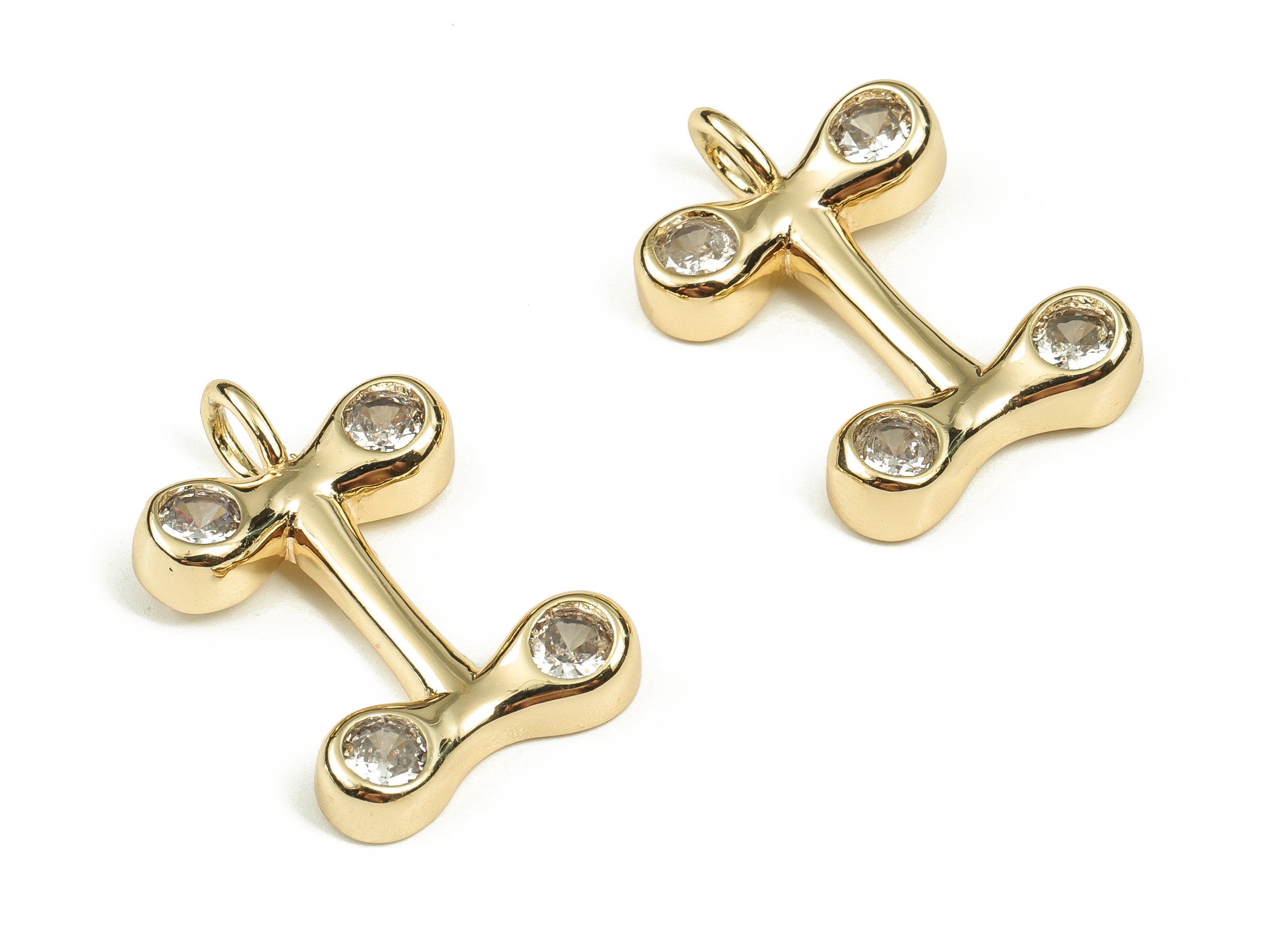 Brass Alphabet I Earring Charms with Zircons – I Initial Charm - Letter I Pendant - 18K Gold Plated Brass - 23.92x16.48x3.9mm - RGP3668I - DOMEDBAZAAR