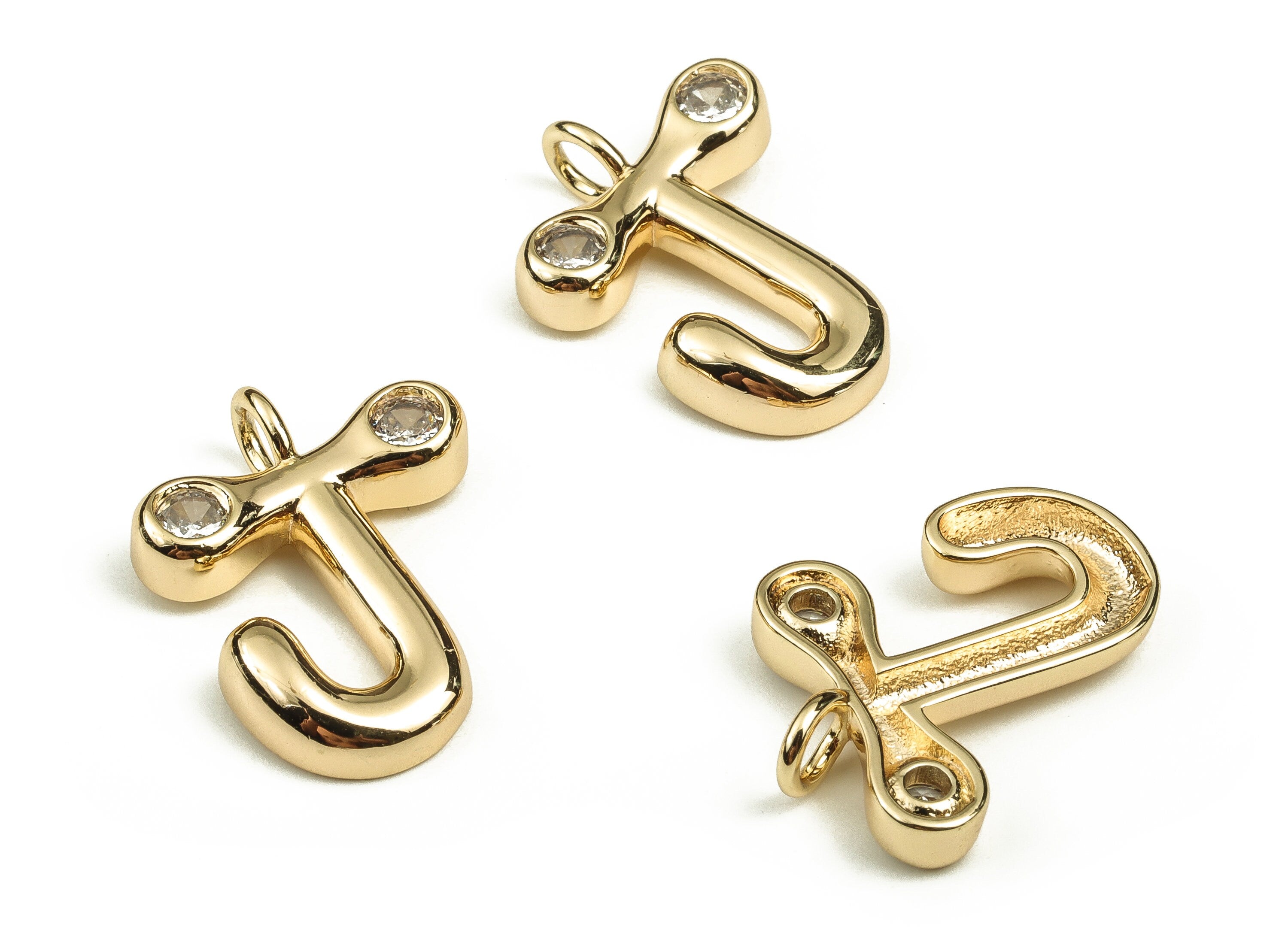 Brass Alphabet J Earring Charms with Zircons – J Initial Charm -The Letter J Pendant - 18K Gold Plated Brass - 25.02x19.15x4.14mm - RGP3668J - DOMEDBAZAAR