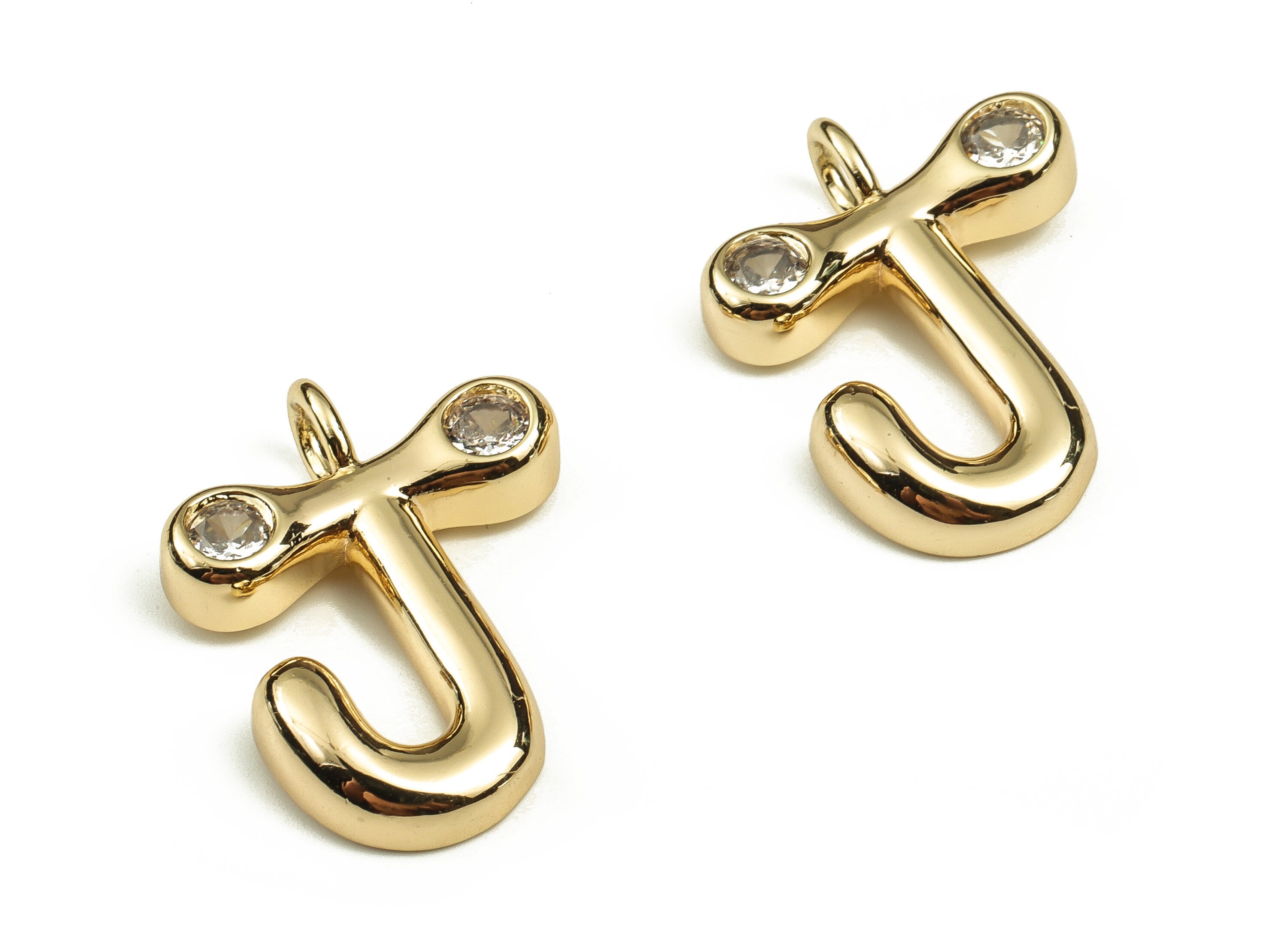 Brass Alphabet J Earring Charms with Zircons – J Initial Charm -The Letter J Pendant - 18K Gold Plated Brass - 25.02x19.15x4.14mm - RGP3668J - DOMEDBAZAAR