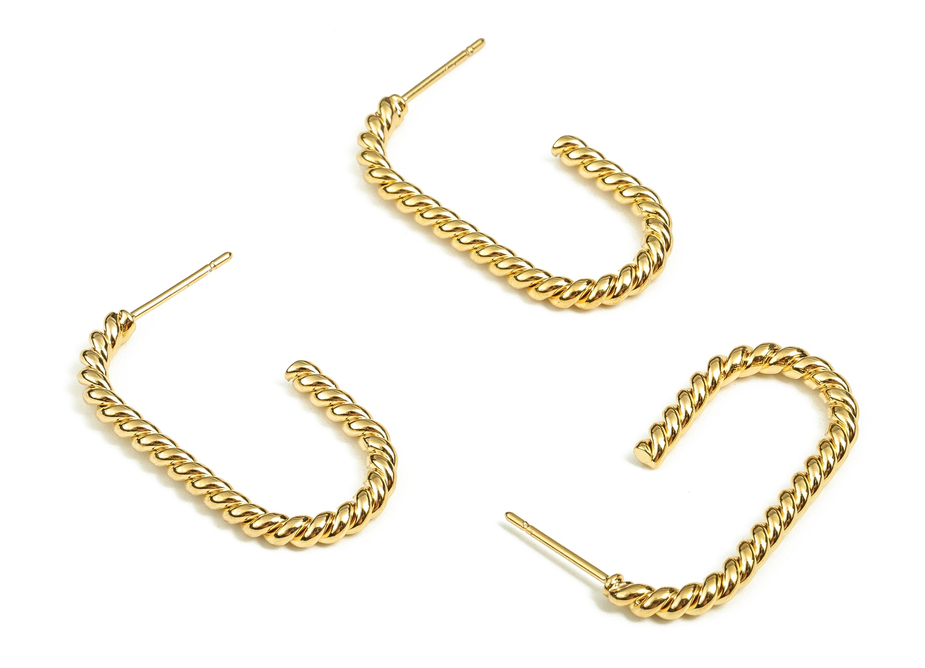 Brass Geometric Earring Post - Gold Texture Earring Stud - 18K Real Gold Plated - Iron Stud - Jewelry Supplies - 28.83x14.6x2.52mm - RGP3903 - DOMEDBAZAAR