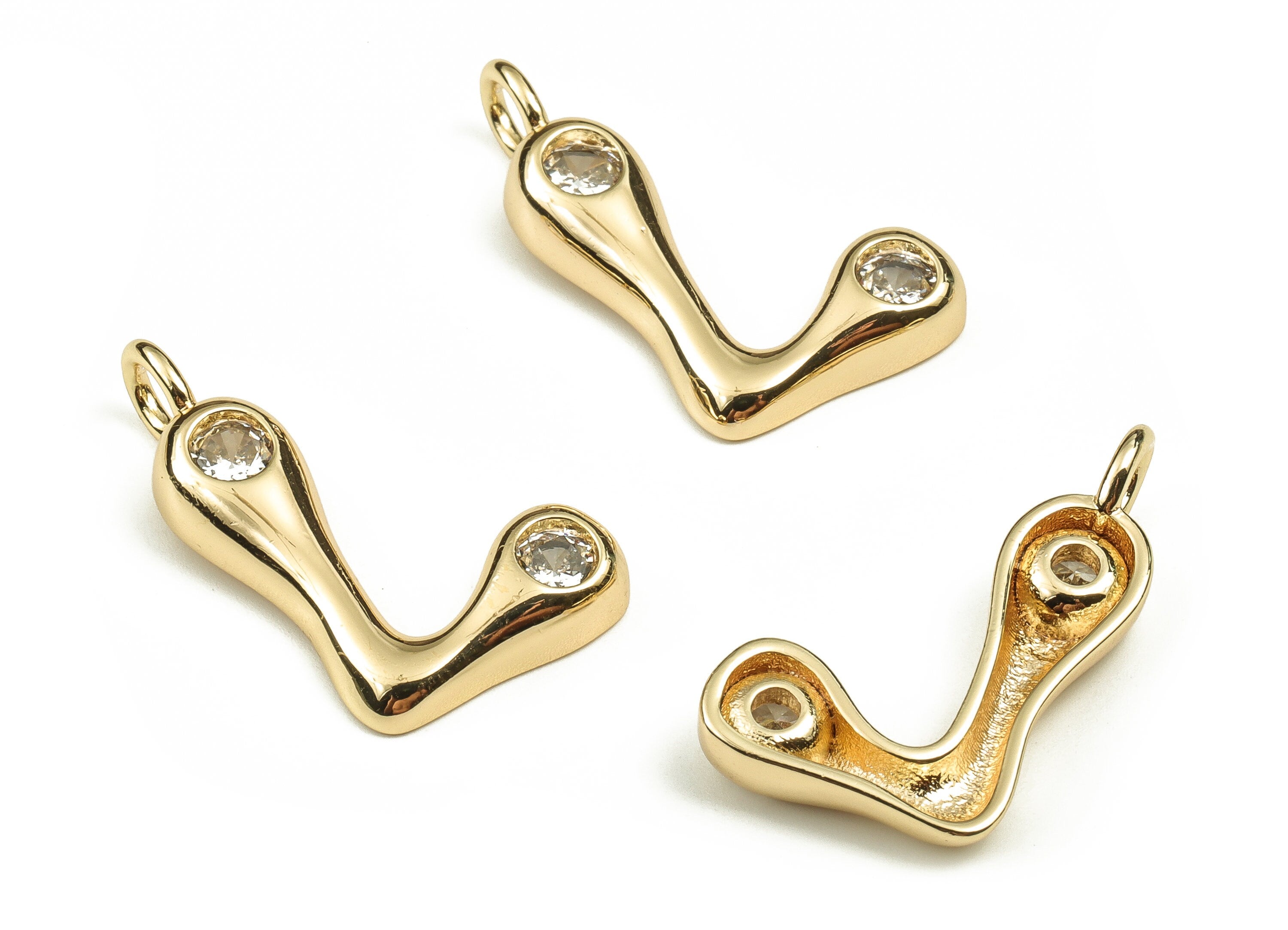 Brass Alphabet L Earring Charms with Zircons – L Initial Charm -The Letter L Pendant - 18K Gold Plated Brass -24.66x14.77x3.98mm- RGP3668L - DOMEDBAZAAR