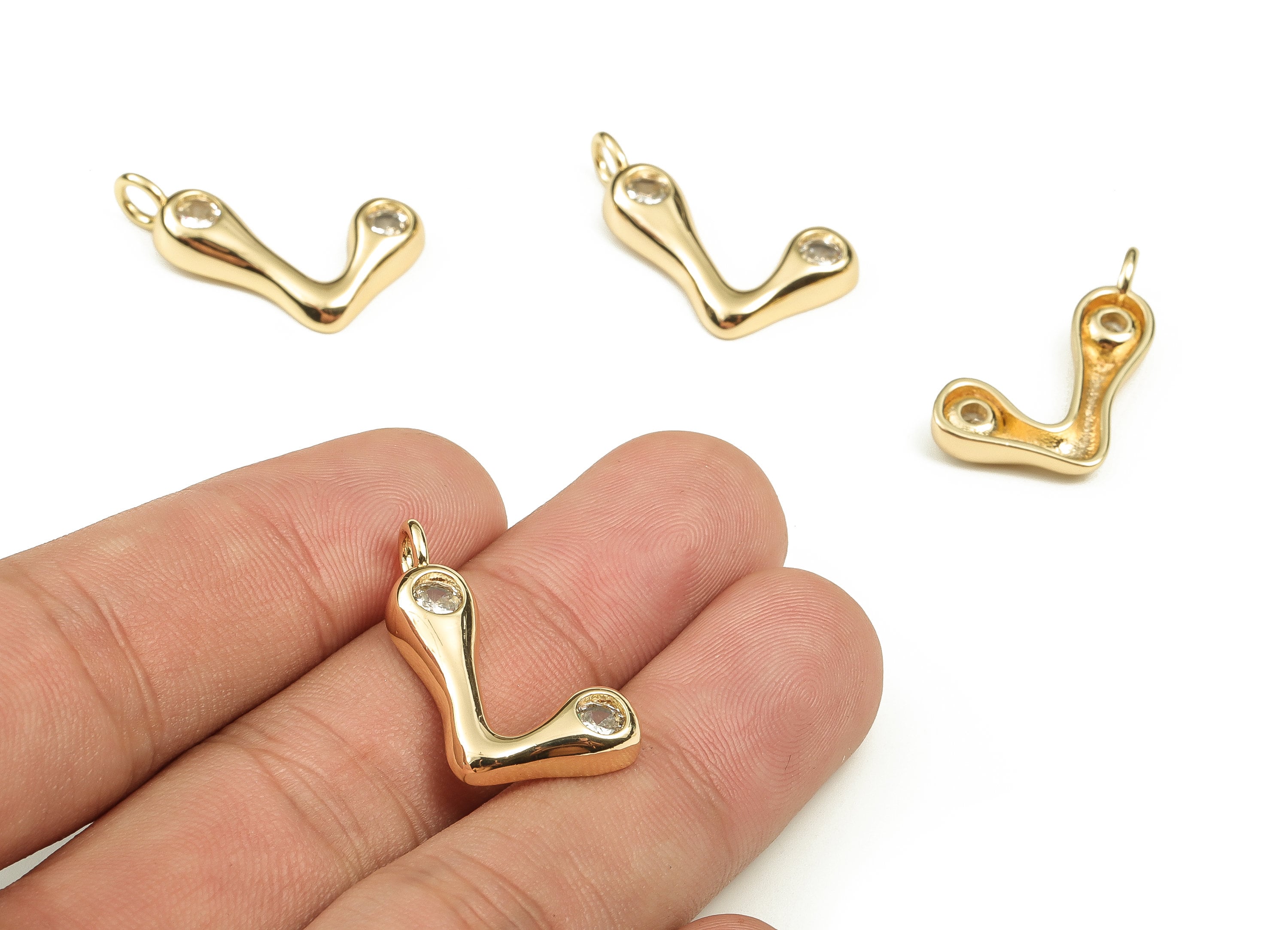 Brass Alphabet L Earring Charms with Zircons – L Initial Charm -The Letter L Pendant - 18K Gold Plated Brass -24.66x14.77x3.98mm- RGP3668L - DOMEDBAZAAR