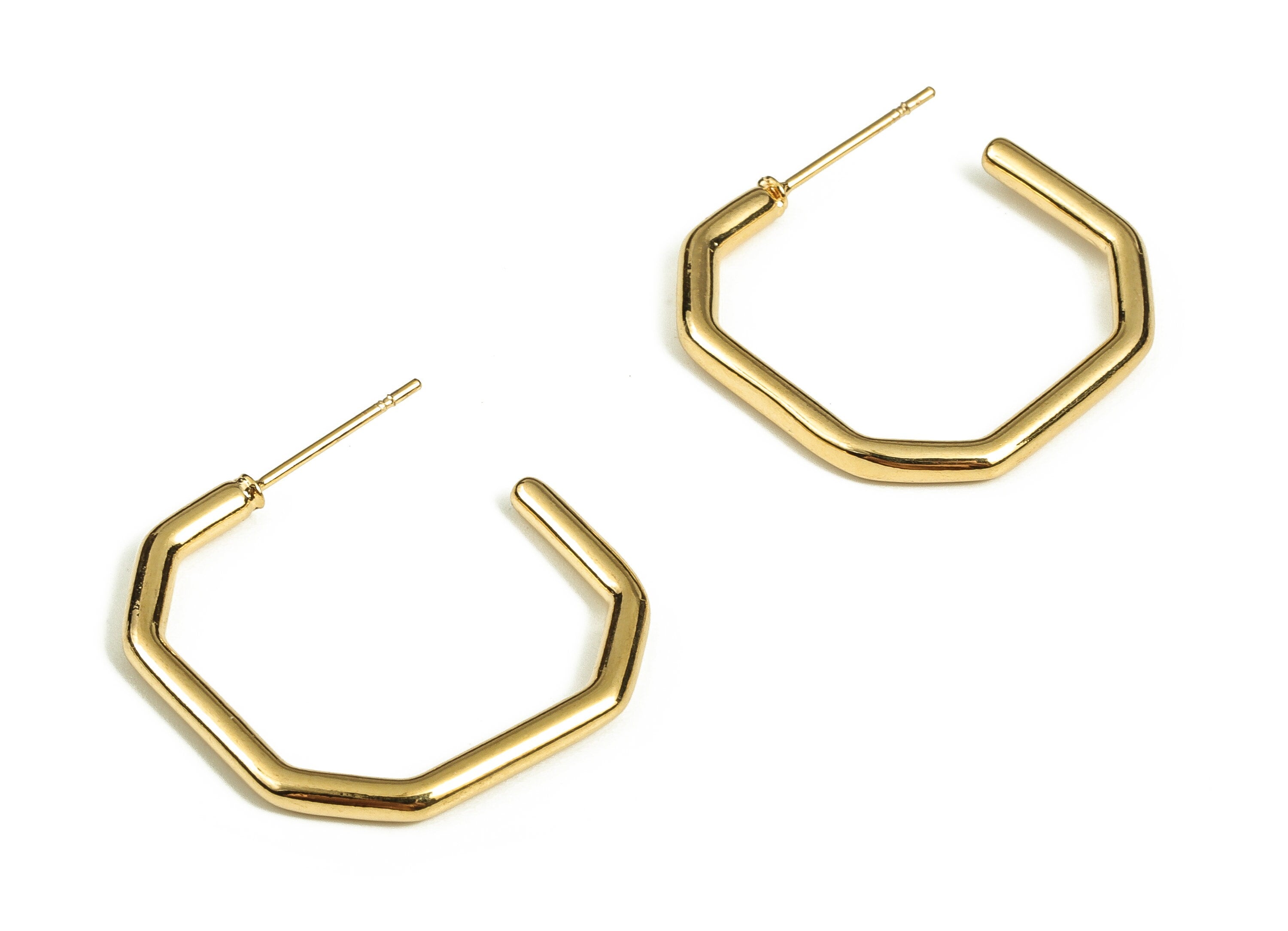 Brass Polygon Earring Post - Gold Polygon Earring Stud - 18K Real Gold Plated Brass - Stainless Steel Stud - 24.59x24.64x2.22mm - RGP3905 - DOMEDBAZAAR