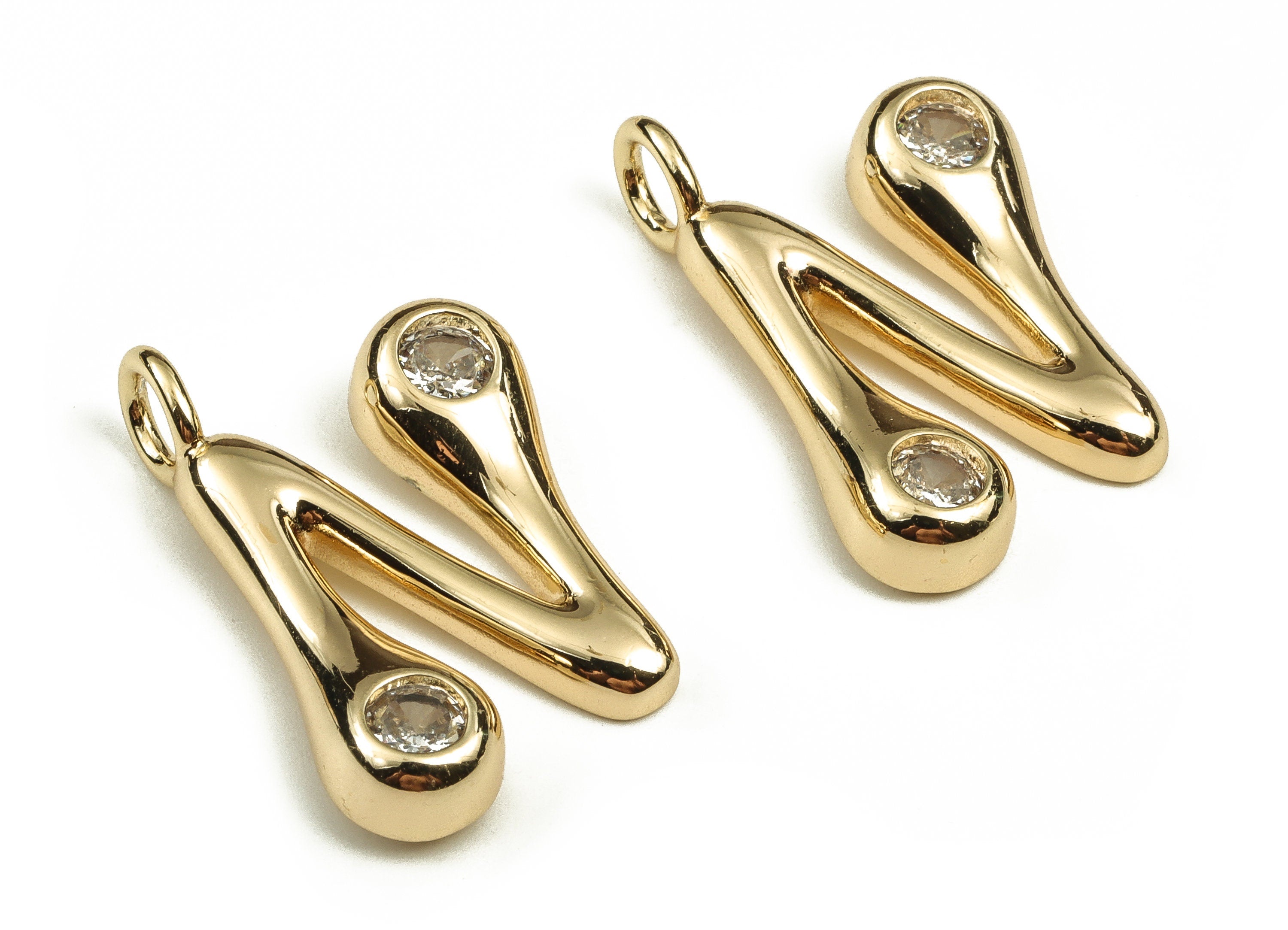 Brass Alphabet N Earring Charms with Zircons – N Initial Charm -The Letter N Pendant- 18K Gold Plated Brass -24.94x14.86x3.86mm- RGP3668N - DOMEDBAZAAR
