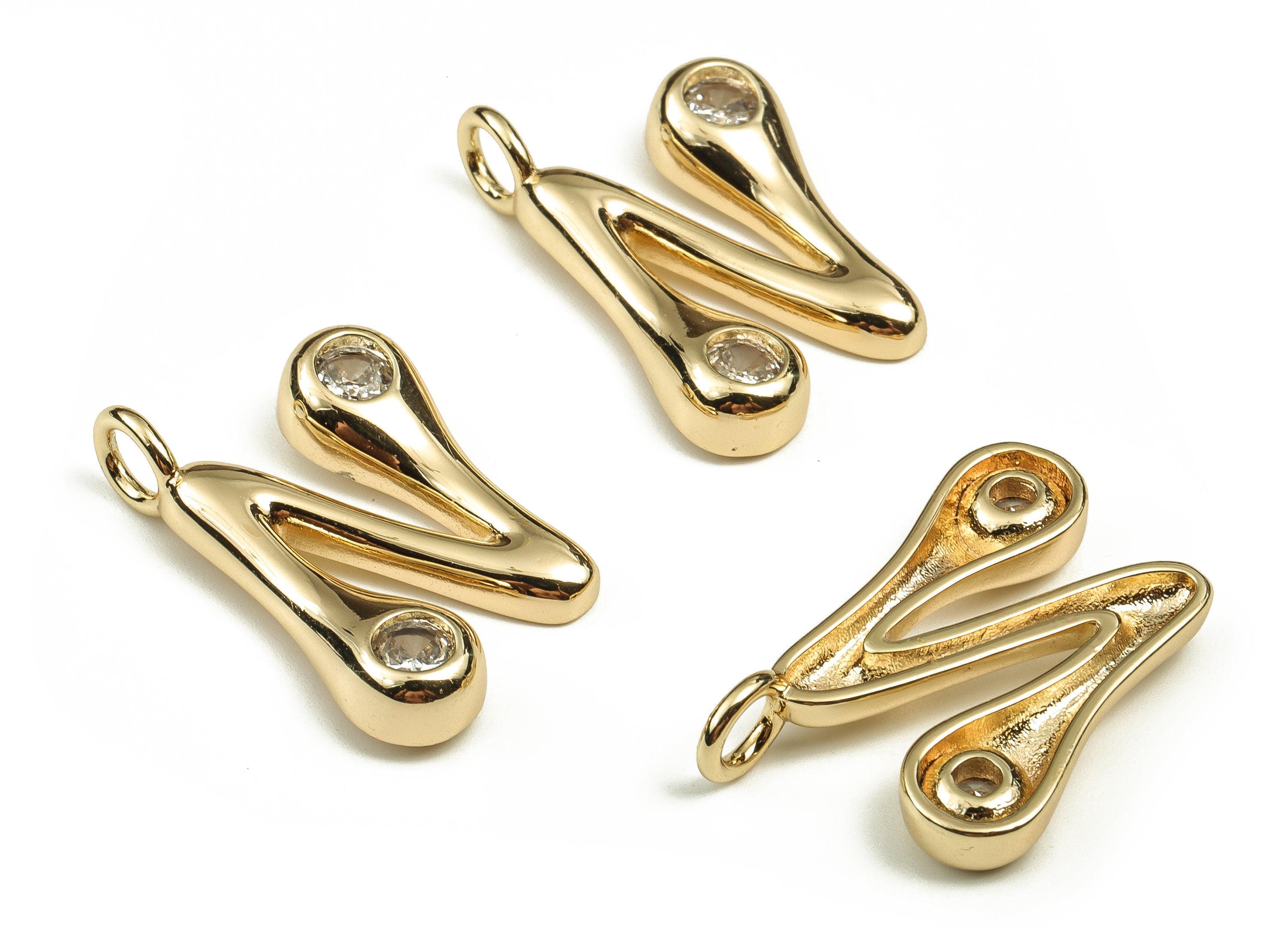 Brass Alphabet N Earring Charms with Zircons – N Initial Charm -The Letter N Pendant- 18K Gold Plated Brass -24.94x14.86x3.86mm- RGP3668N - DOMEDBAZAAR
