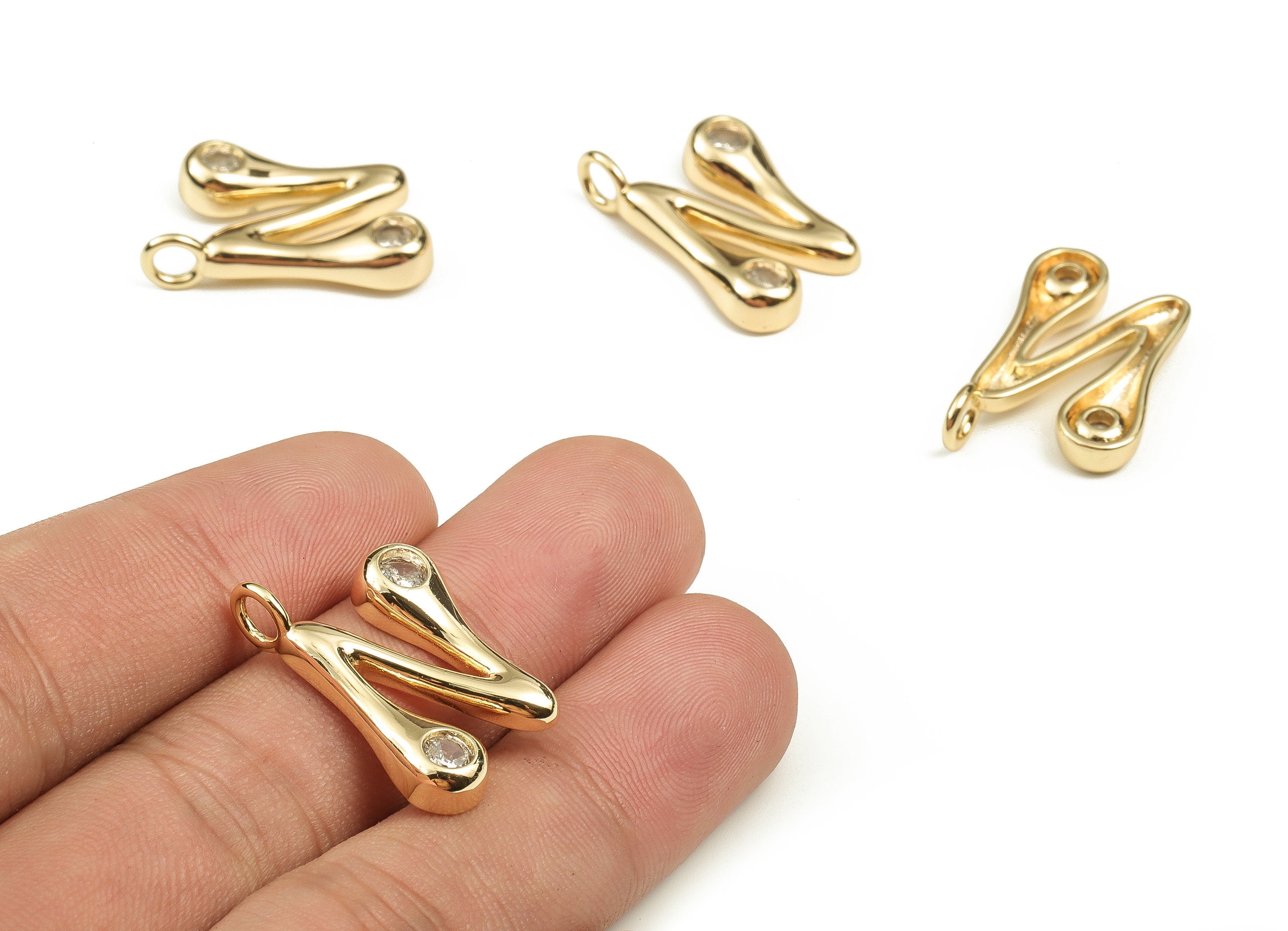 Brass Alphabet N Earring Charms with Zircons – N Initial Charm -The Letter N Pendant- 18K Gold Plated Brass -24.94x14.86x3.86mm- RGP3668N - DOMEDBAZAAR