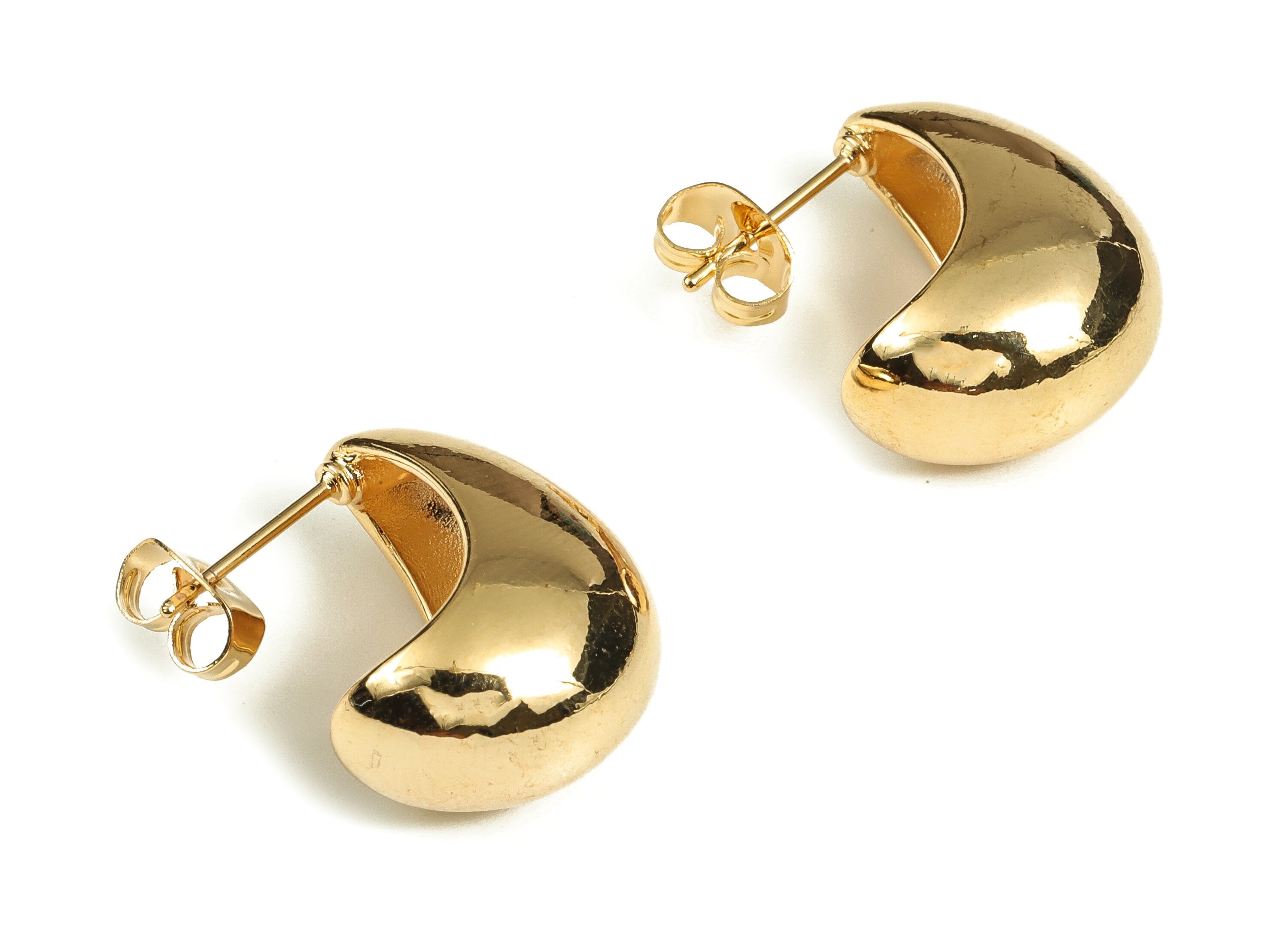 Brass Sail Earring Stud - Gold Sailboat Earring Post - 18K Real Gold Plated Brass - Stainless Steel Stud - 19.29x16.56x10.1mm - RGP3908 - DOMEDBAZAAR