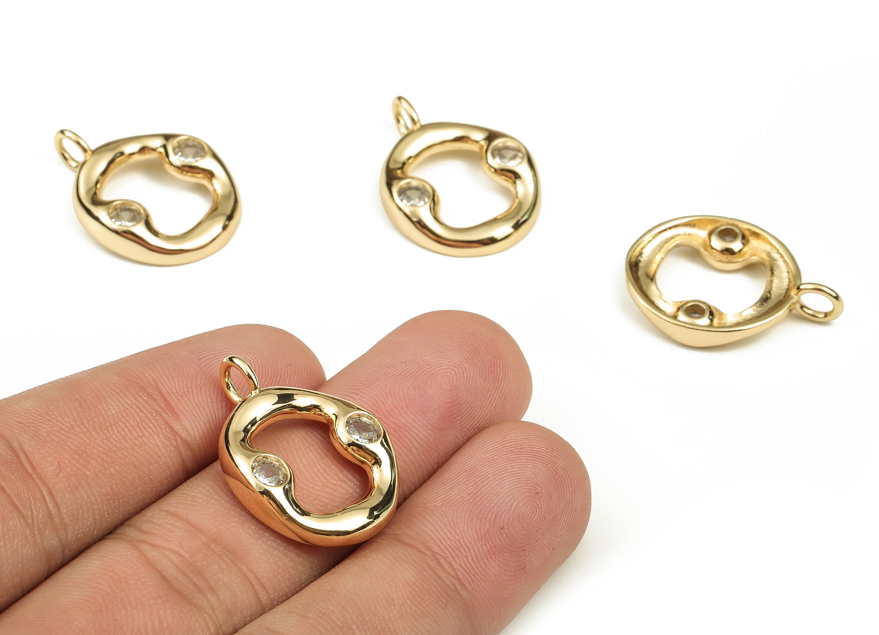 Brass Alphabet O Earring Charms with Zircons – O Initial Charm -The Letter O Pendant - 18K Gold Plated Brass -25.12x18.32x3.76mm- RGP3668O - DOMEDBAZAAR
