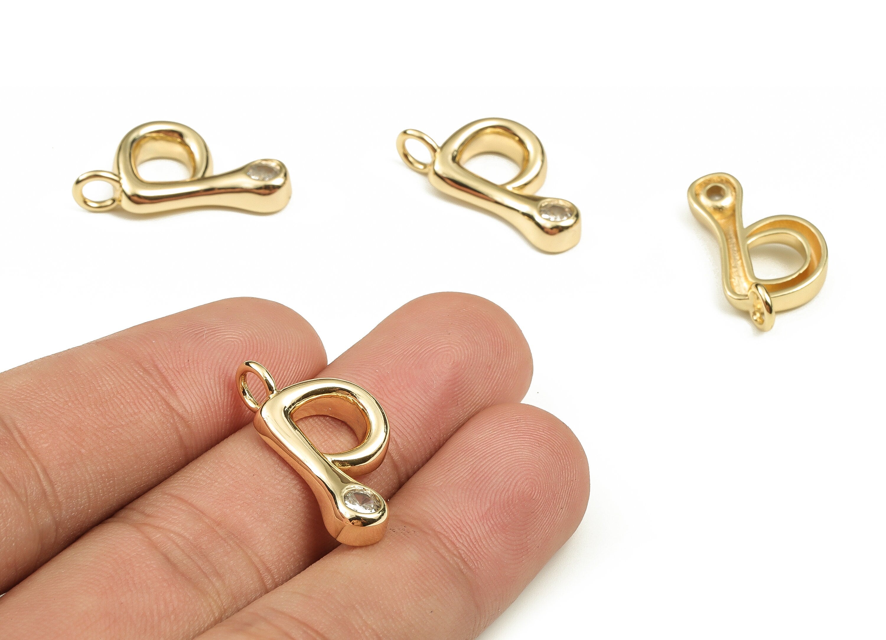 Brass Alphabet P Earring Charms with Zircons - P Initial Charm - The Letter P Pendant - 18K Gold Plated Brass - 24.54x12.70x4.2mm - RGP3668P - DOMEDBAZAAR