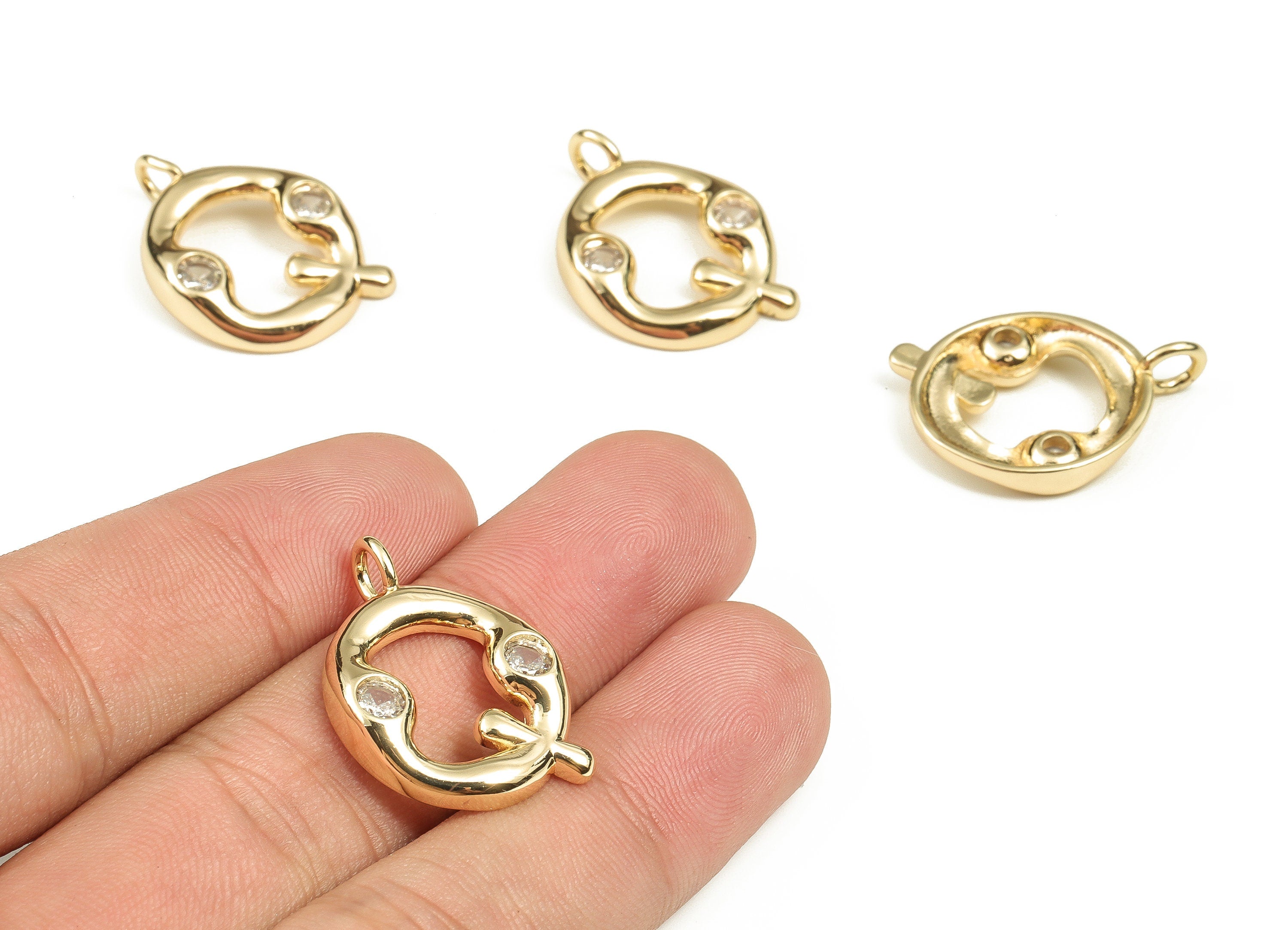 Brass Alphabet Q Earring Charms with Zircons – Q Initial Charm - Letter Q Pendant - 18K Gold Plated Brass - 25.15x18.29x3.85mm - RGP3668Q - DOMEDBAZAAR