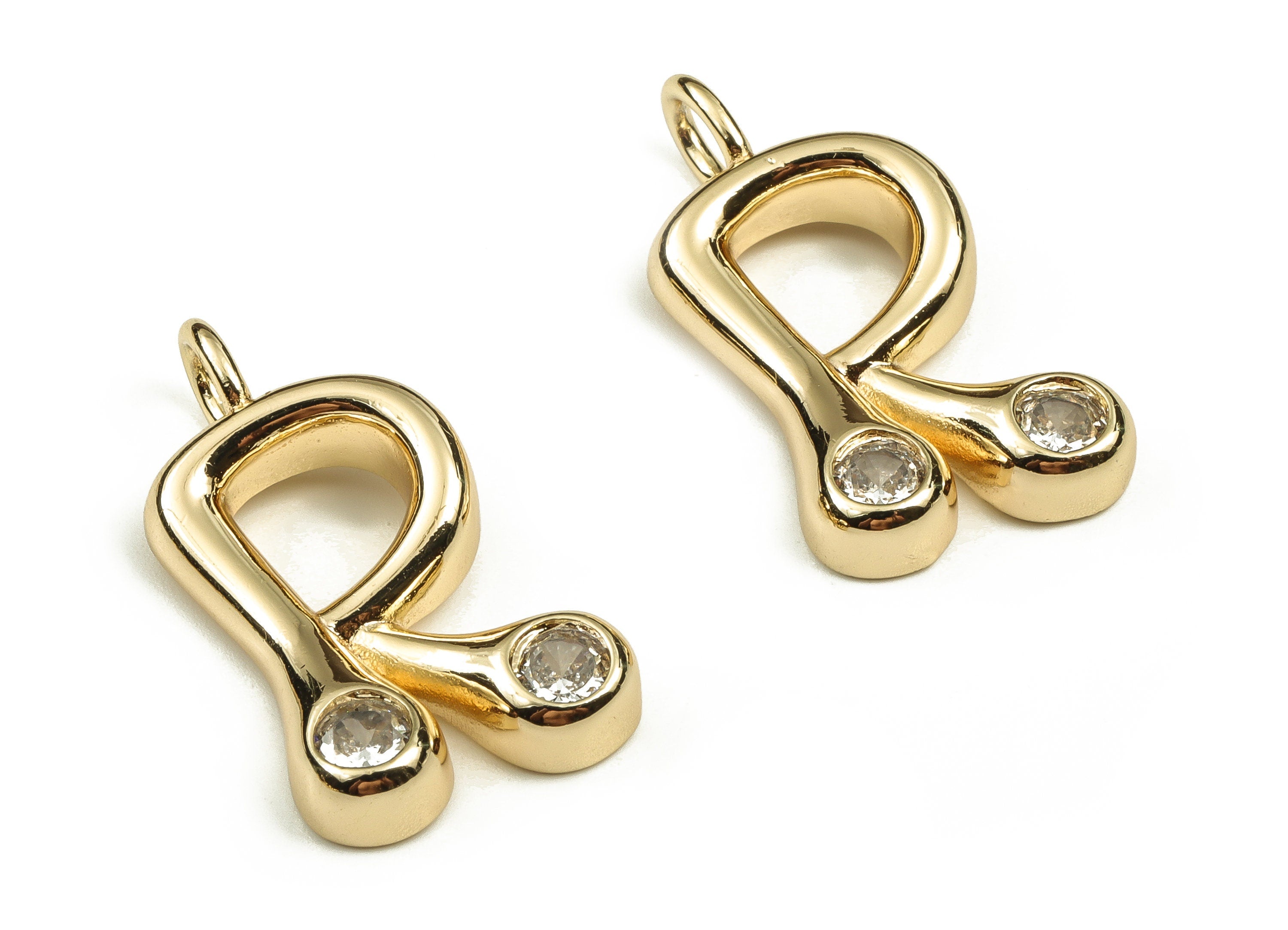 Brass Alphabet R Earring Charms with Zircons - Initial Charm -The Letter R Charm - 18K Gold Plated Brass - 25.65x14.08x4.49mm - RGP3668R - DOMEDBAZAAR