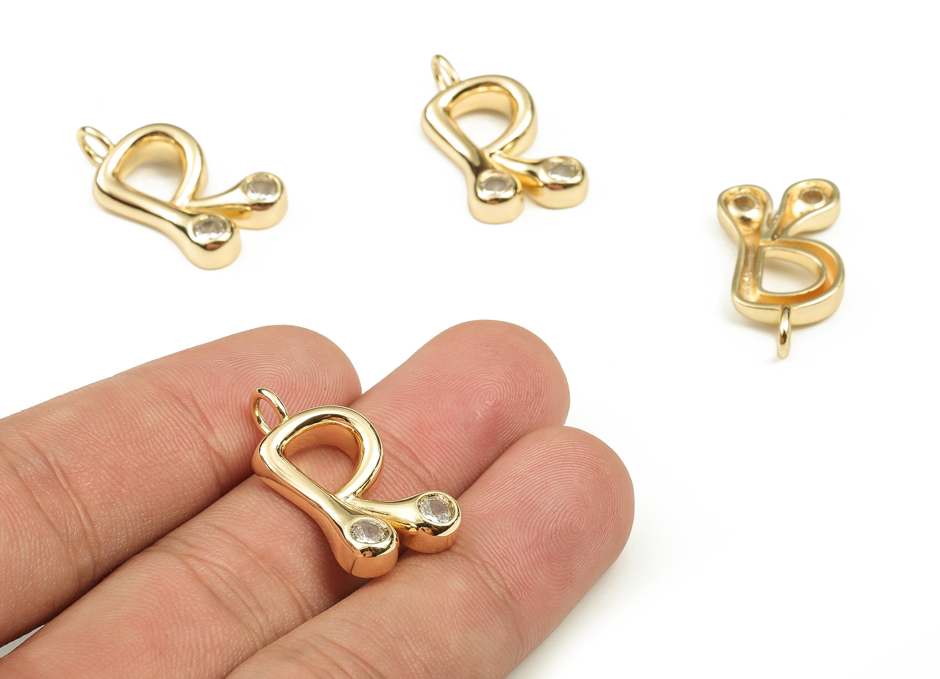 Brass Alphabet R Earring Charms with Zircons - Initial Charm -The Letter R Charm - 18K Gold Plated Brass - 25.65x14.08x4.49mm - RGP3668R - DOMEDBAZAAR