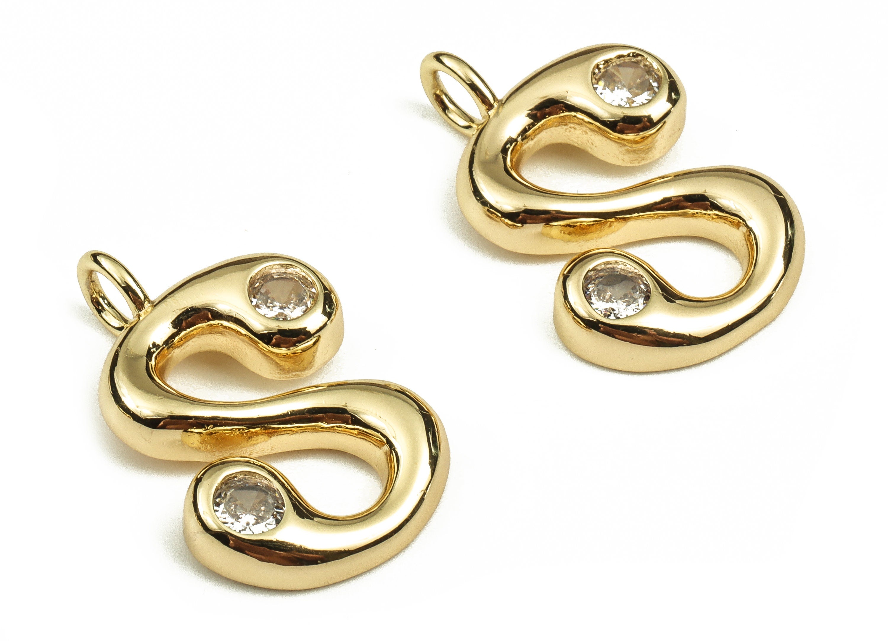 Brass Alphabet S Earring Charms with Zircons – S Initial Charm - The letter S Pendant - 18K Gold Plated Brass - 24.98x15.73x3.82mm- RGP3668S - DOMEDBAZAAR
