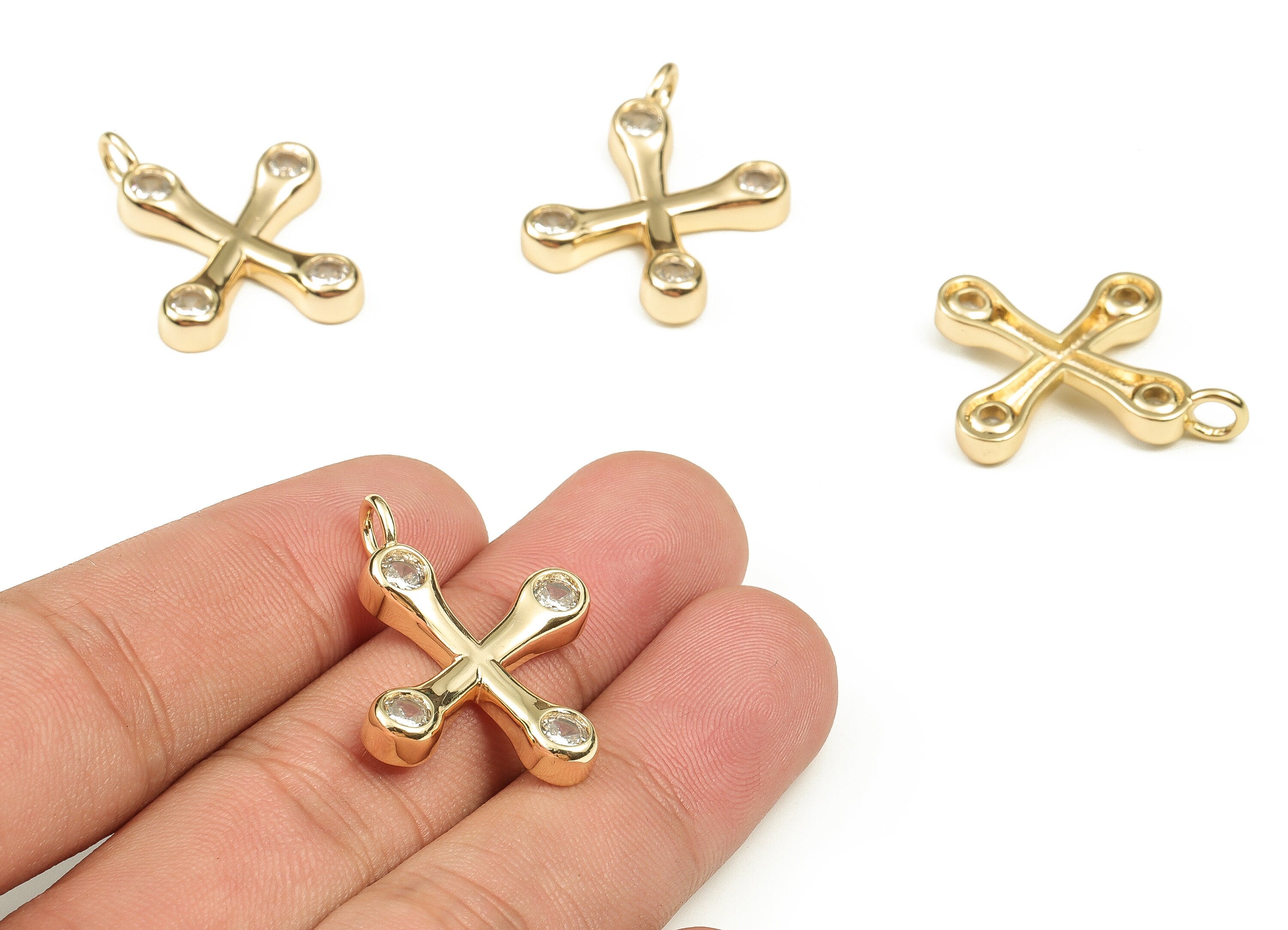 Brass Alphabet X Earring Charms with Zircons - X Initial Charm - The Letter X Pendant - 18K Gold Plated Brass - 29.35x18.97x3.79mm- RGP3668X - DOMEDBAZAAR