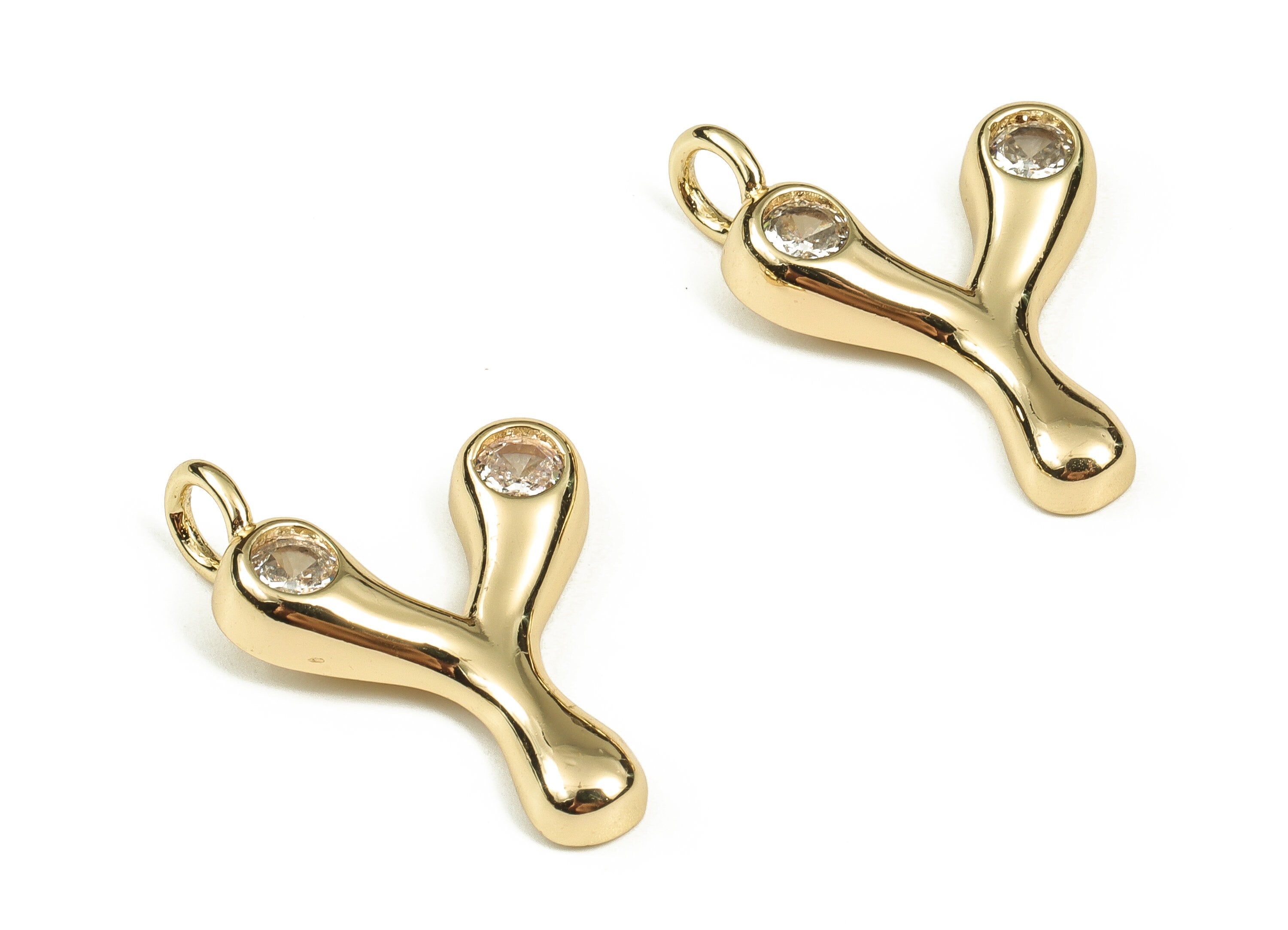Brass Alphabet Y Earring Charms with Zircons - Y Initial Charm -The Letter Y Pendant - 18K Gold Plated Brass - 25.38x17.78x3.98mm - RGP3668Y - DOMEDBAZAAR