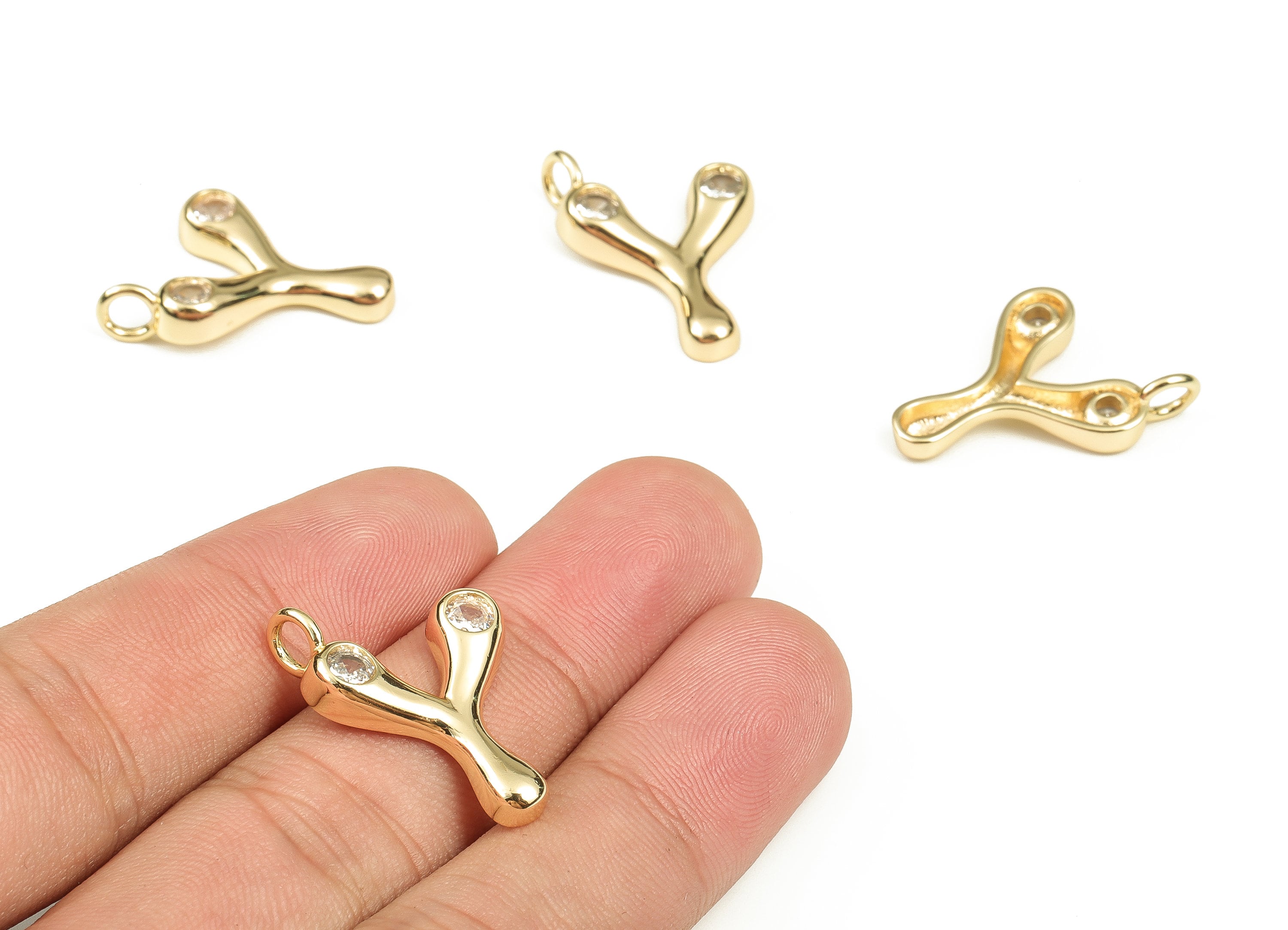Brass Alphabet Y Earring Charms with Zircons - Y Initial Charm -The Letter Y Pendant - 18K Gold Plated Brass - 25.38x17.78x3.98mm - RGP3668Y - DOMEDBAZAAR