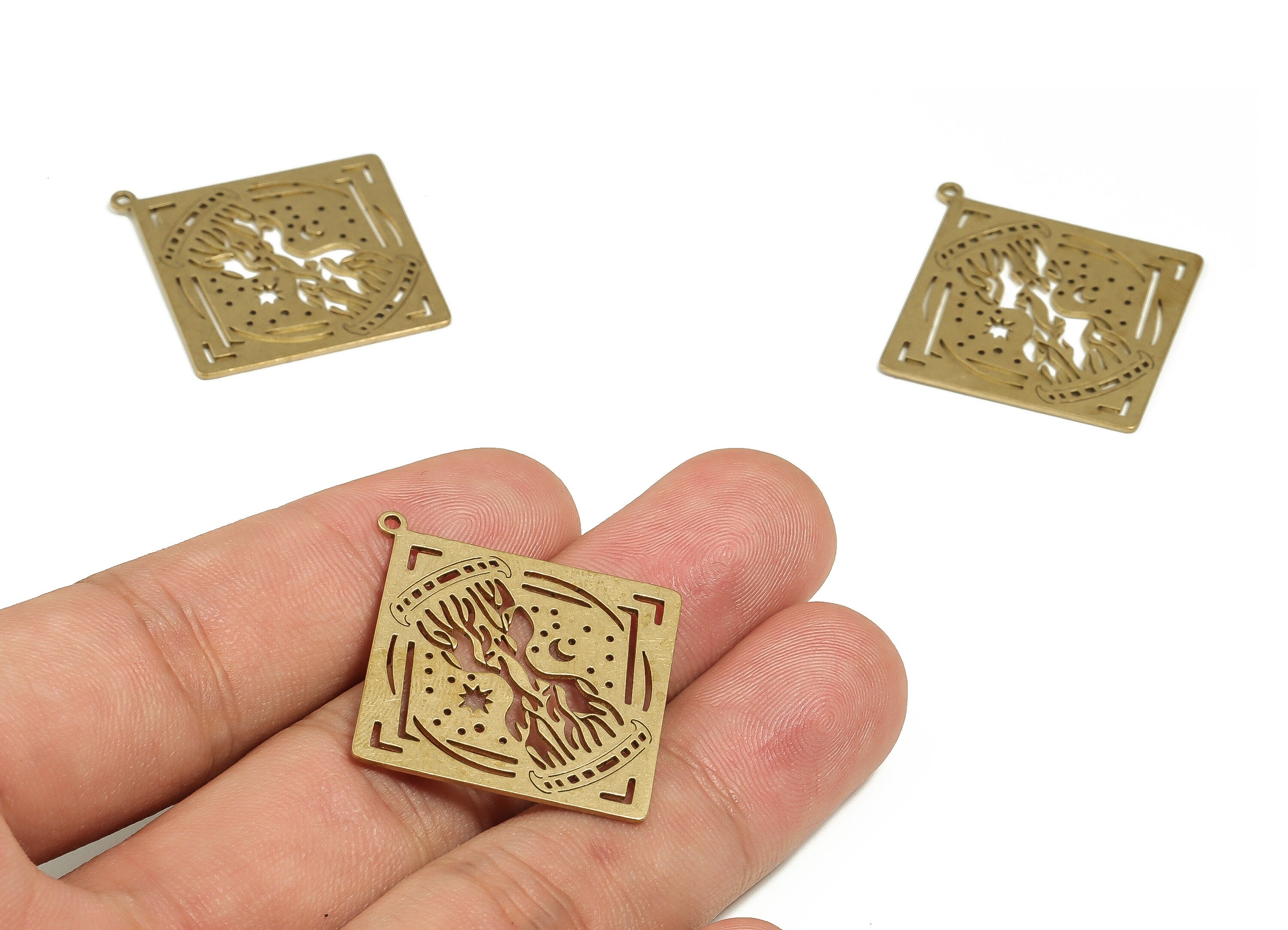 Brass Square Earring Charms - Raw Brass Moon Star Pendant - Earrings Finding - Jewelry Making Supplies - 37.14x34.86x0.72mm - PP4697 - DOMEDBAZAAR
