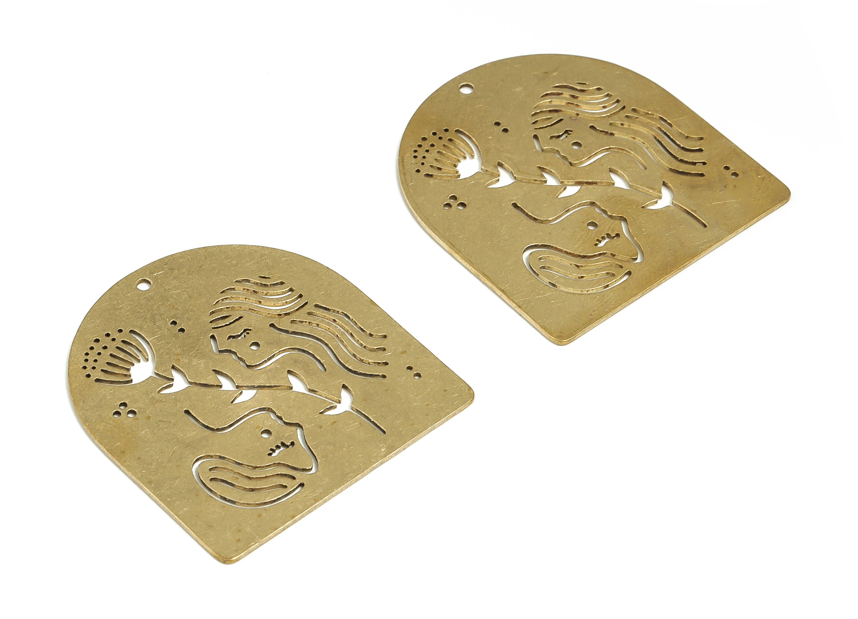 Raw Brass Flower Woman Pendant -Brass Diamond Earring Charms - Earrings Finding - Jewelry Making Supplies - 38.08x35.09x0.77mm - PP4224 - DOMEDBAZAAR