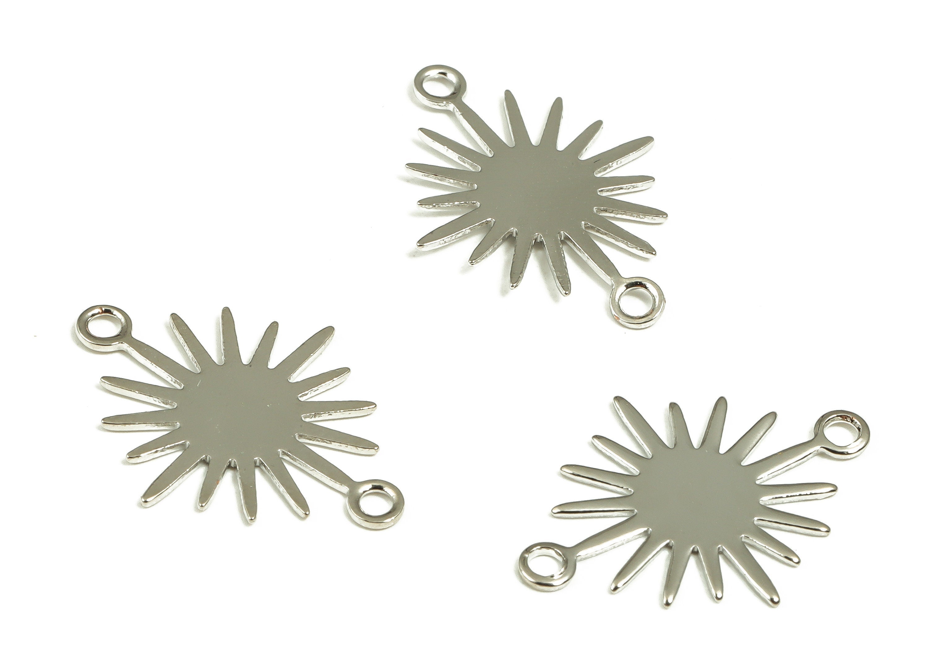 Sun Shaped Brass Charms - Silver Tone Plated Brass Connector -Brass Earring Findings- Jewelry Making Supplies- 17.91x13.29x0.53mm- PP1269SS - DOMEDBAZAAR
