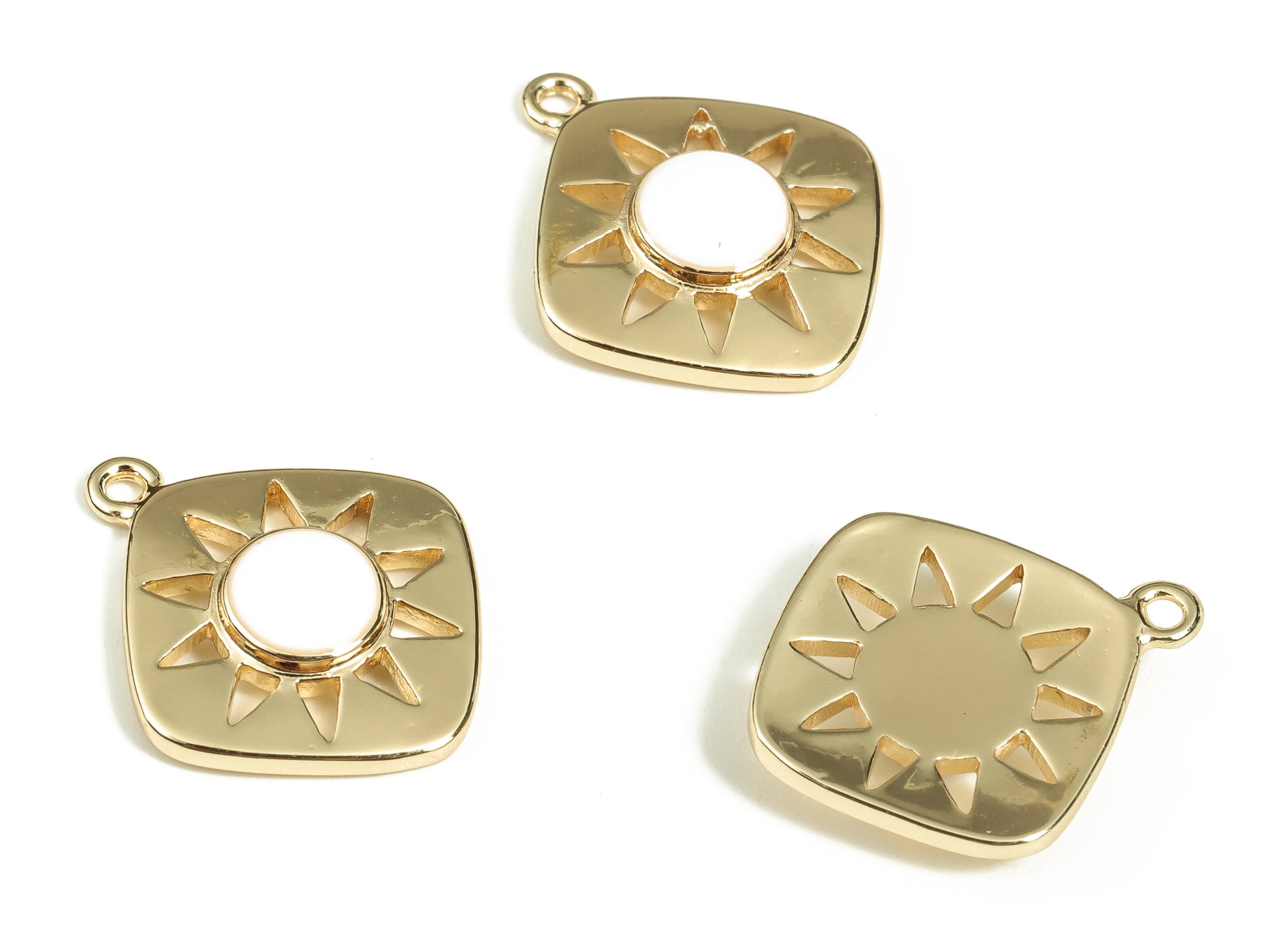 Brass Square Earring Charms - Gold Sun Pendant Charm - Enamel Charms - 18K Gold Plated Brass - Jewelry Supplies -16.5x14.2x2.6mm- RGP3528C - DOMEDBAZAAR