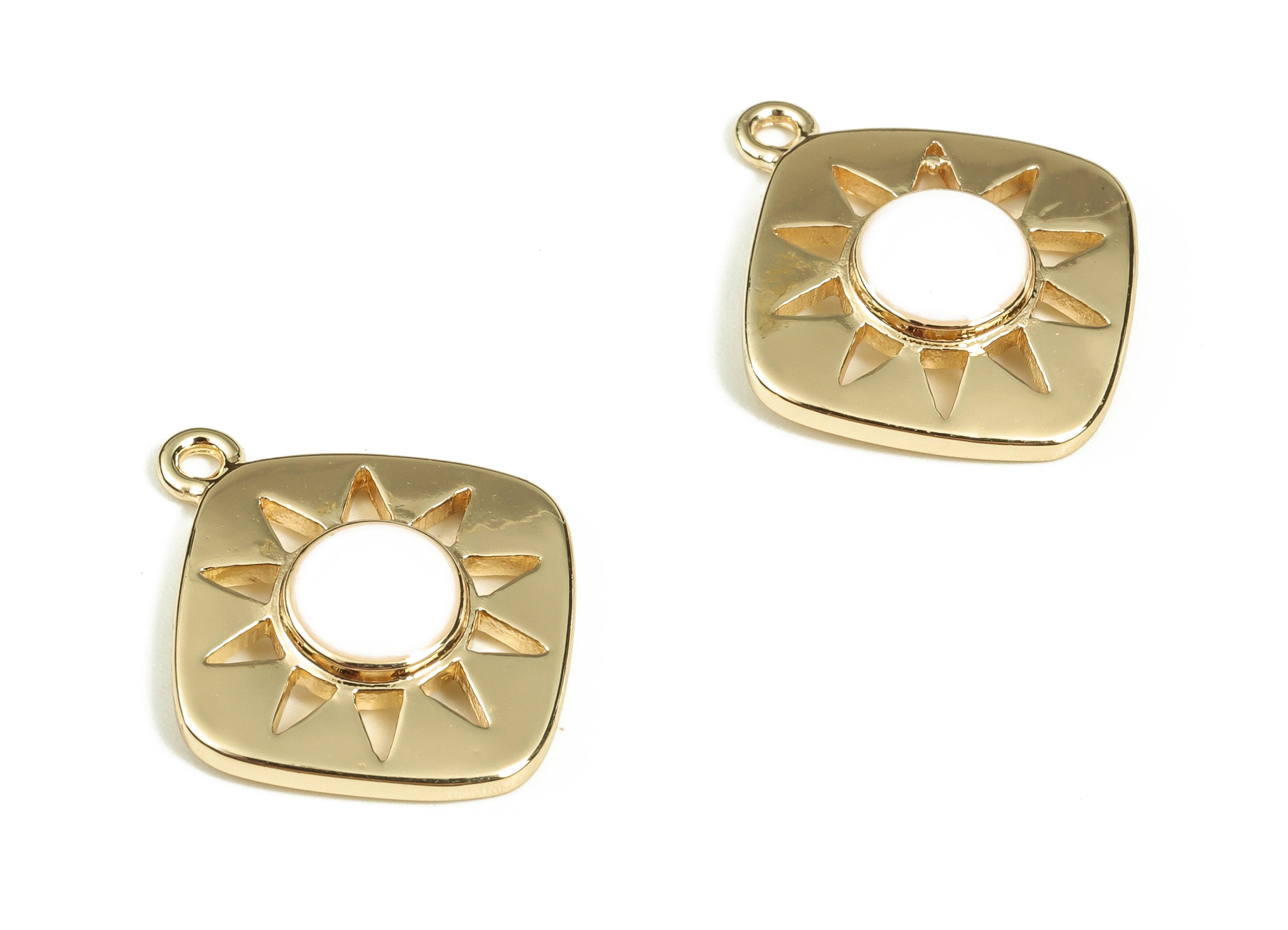 Brass Square Earring Charms - Gold Sun Pendant Charm - Enamel Charms - 18K Gold Plated Brass - Jewelry Supplies -16.5x14.2x2.6mm- RGP3528C - DOMEDBAZAAR