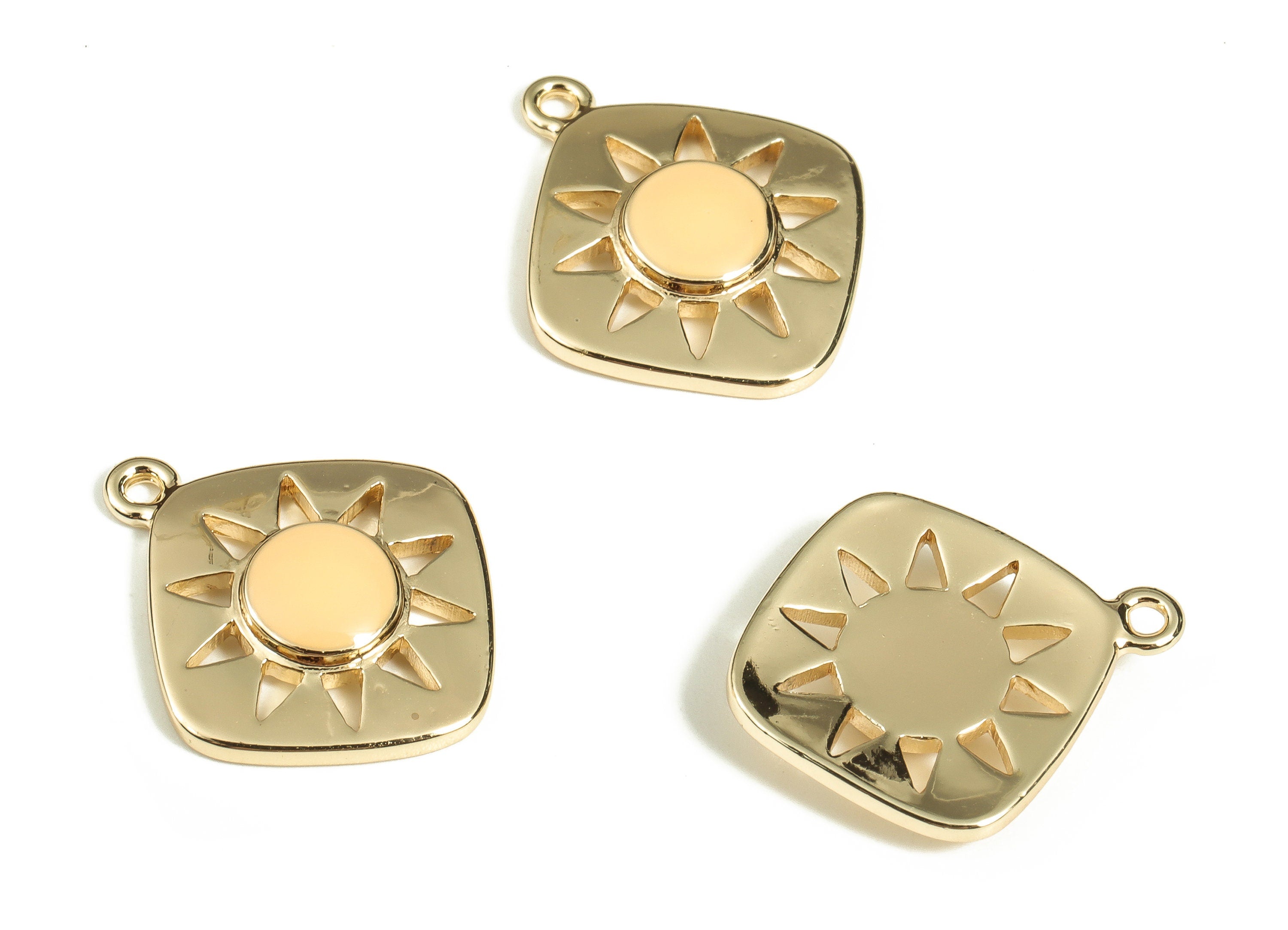 Brass Square Earring Charms - Gold Sun Pendant charm - Enamel Charms - 18K Gold Plated Brass - Jewelry Supplies -16.5x14.2x2.6mm- RGP3528J - DOMEDBAZAAR