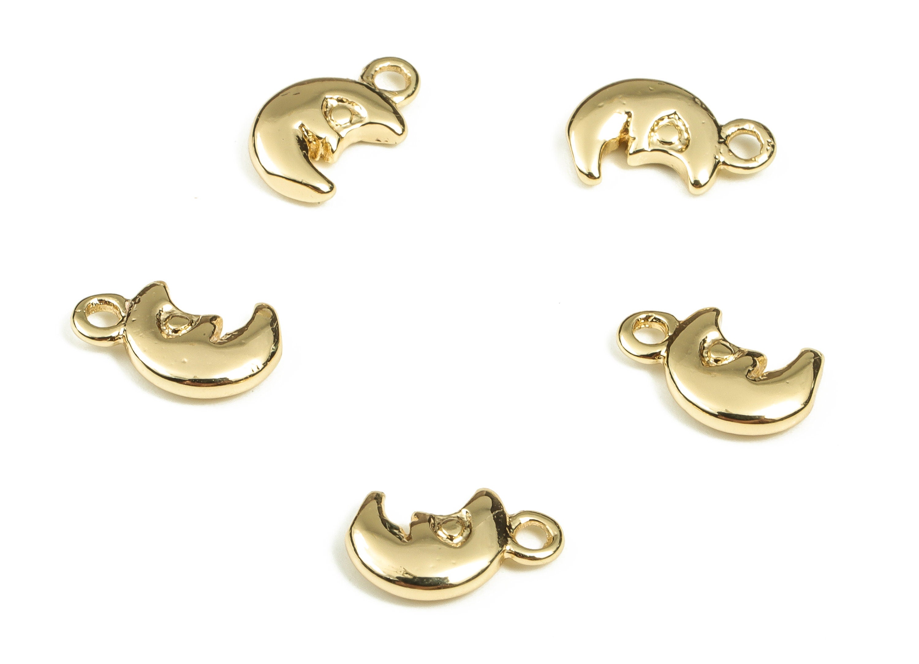 Brass Moon Earring Charms - Gold Moon Face Pendant - 18K Real Gold Plated Brass - Jewelry Making Supplies - 10x6.15x2.02mm - RGP3550 - DOMEDBAZAAR