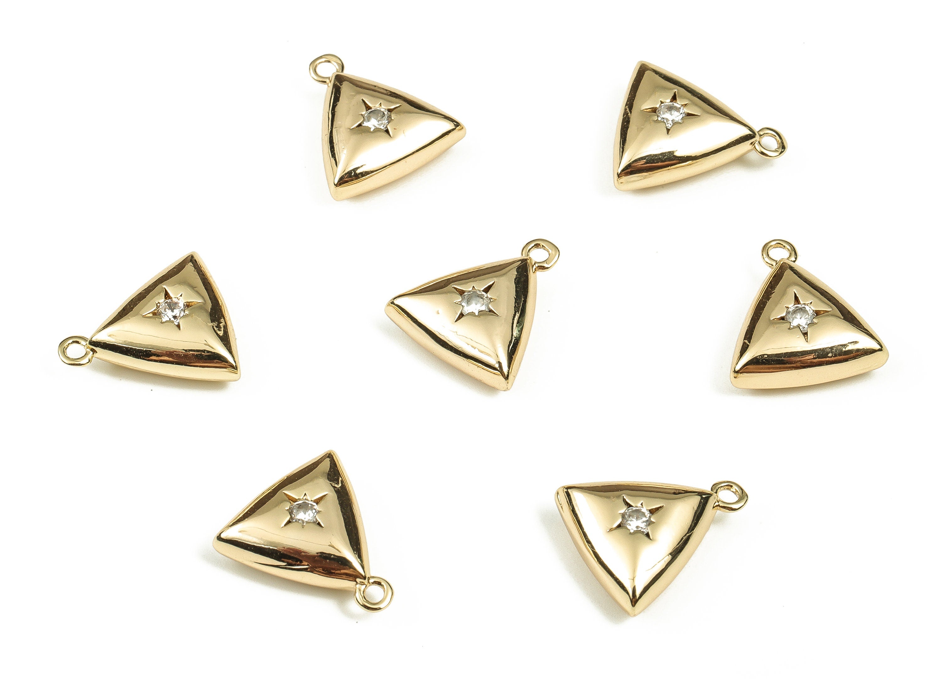 Brass Triangle Earring Charms With Zircons - Gold Star Pendant - 18K Real Gold Plated Brass - Jewelry Supplies - 13.82x12.54x4.9mm - RGP3554 - DOMEDBAZAAR