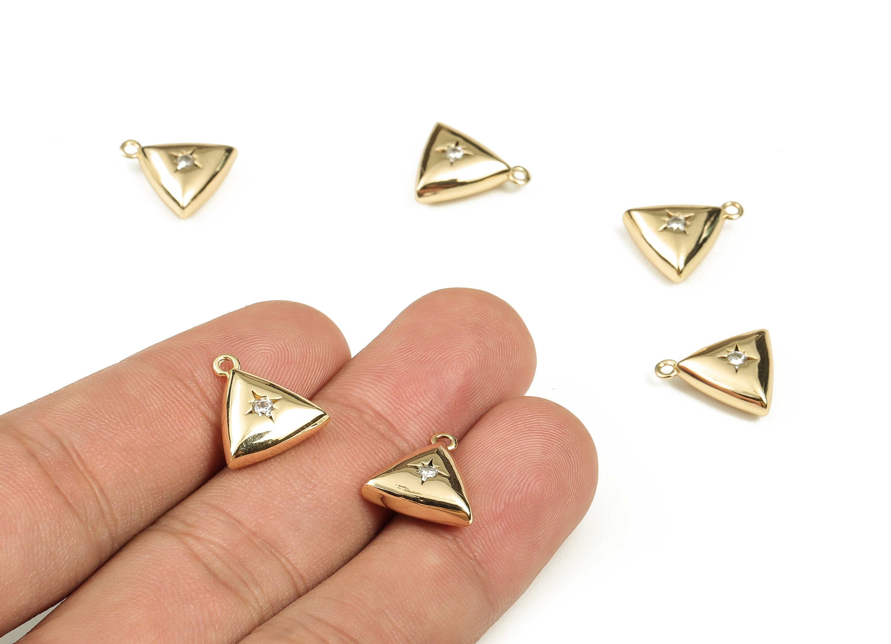 Brass Triangle Earring Charms With Zircons - Gold Star Pendant - 18K Real Gold Plated Brass - Jewelry Supplies - 13.82x12.54x4.9mm - RGP3554 - DOMEDBAZAAR