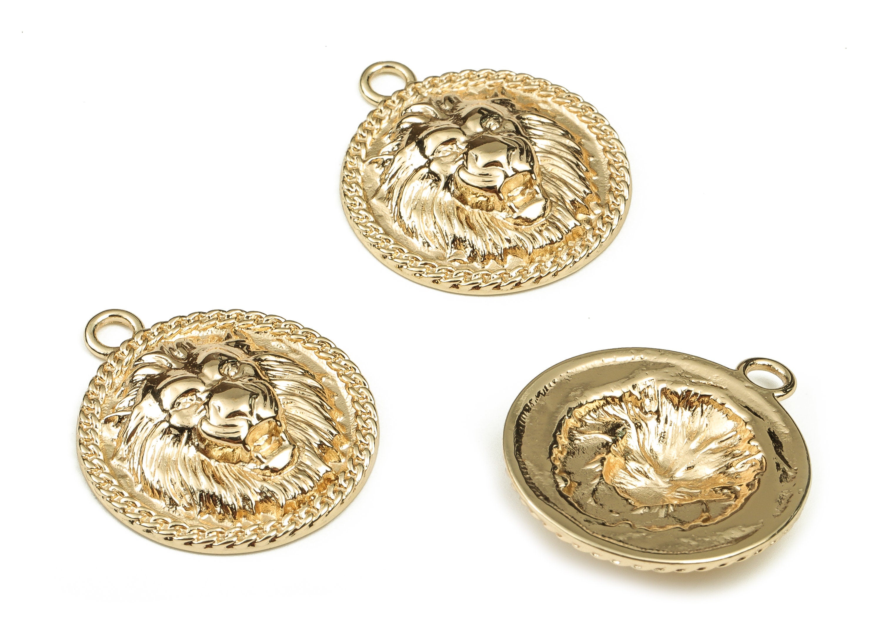 18K Gold Plated Lion Head Metal Charm Loose Beads - Lion Bracelet Charm – Earring Charm – Jewelry Supplies - 22.84x19.72x4.7mm - RGP3422 - DOMEDBAZAAR
