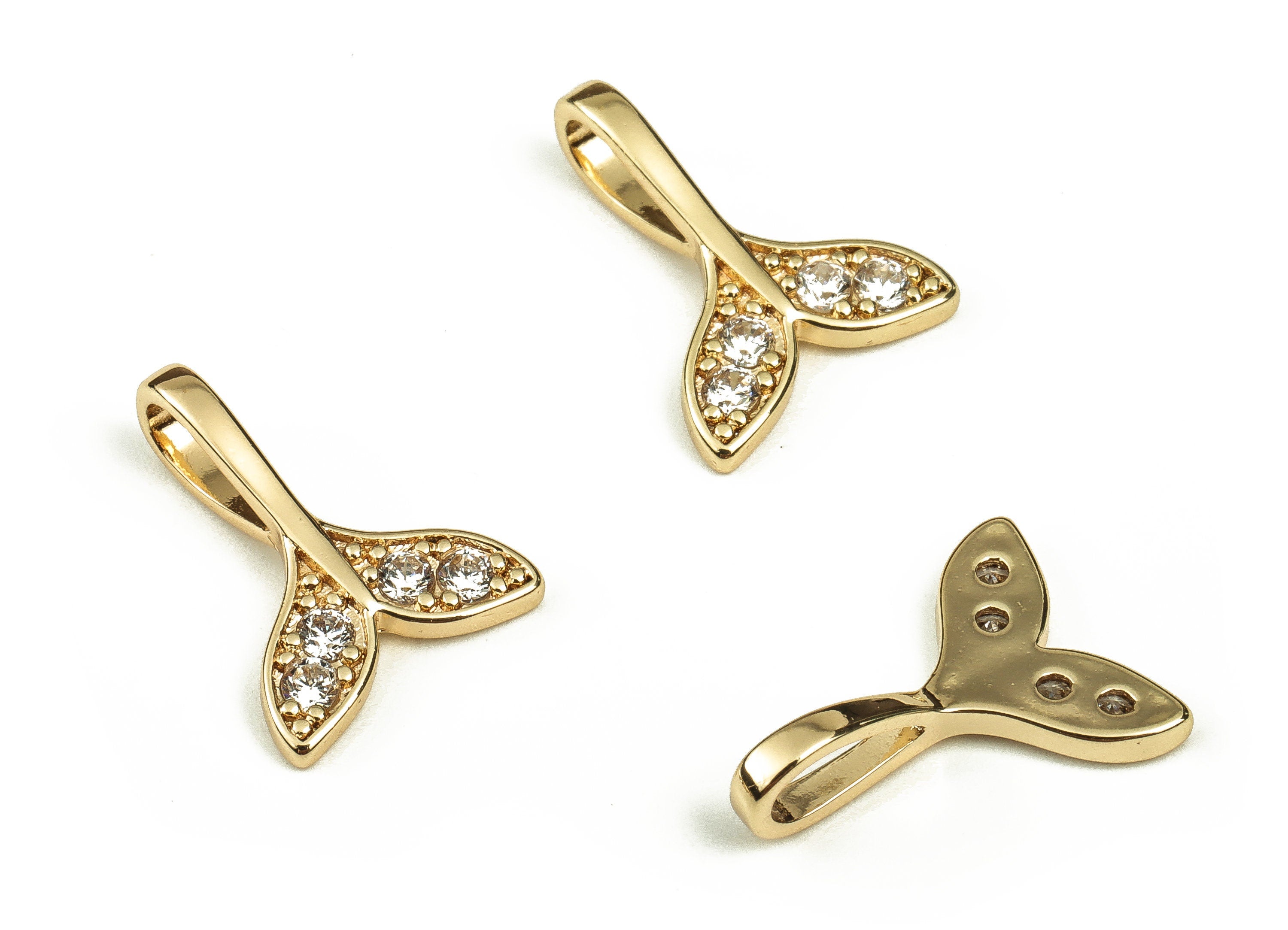 Brass Fish Tail Charms - Brass Fish Tail Pendant Charm with Zircons - 18K Gold Plated Brass - Jewelry Supplies -15.39x11.34x1.6mm- RGP3719 - DOMEDBAZAAR