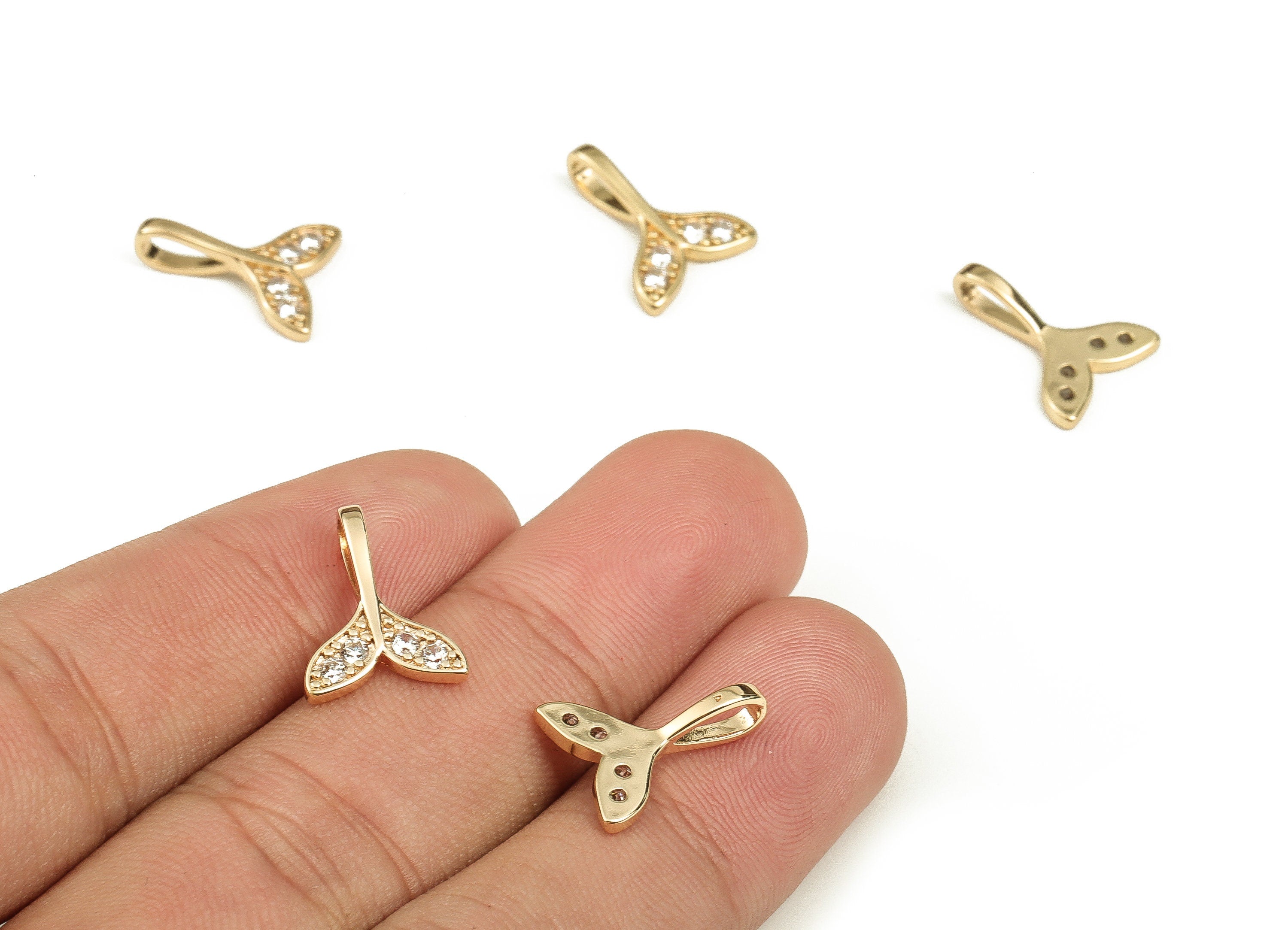 Brass Fish Tail Charms - Brass Fish Tail Pendant Charm with Zircons - 18K Gold Plated Brass - Jewelry Supplies -15.39x11.34x1.6mm- RGP3719 - DOMEDBAZAAR