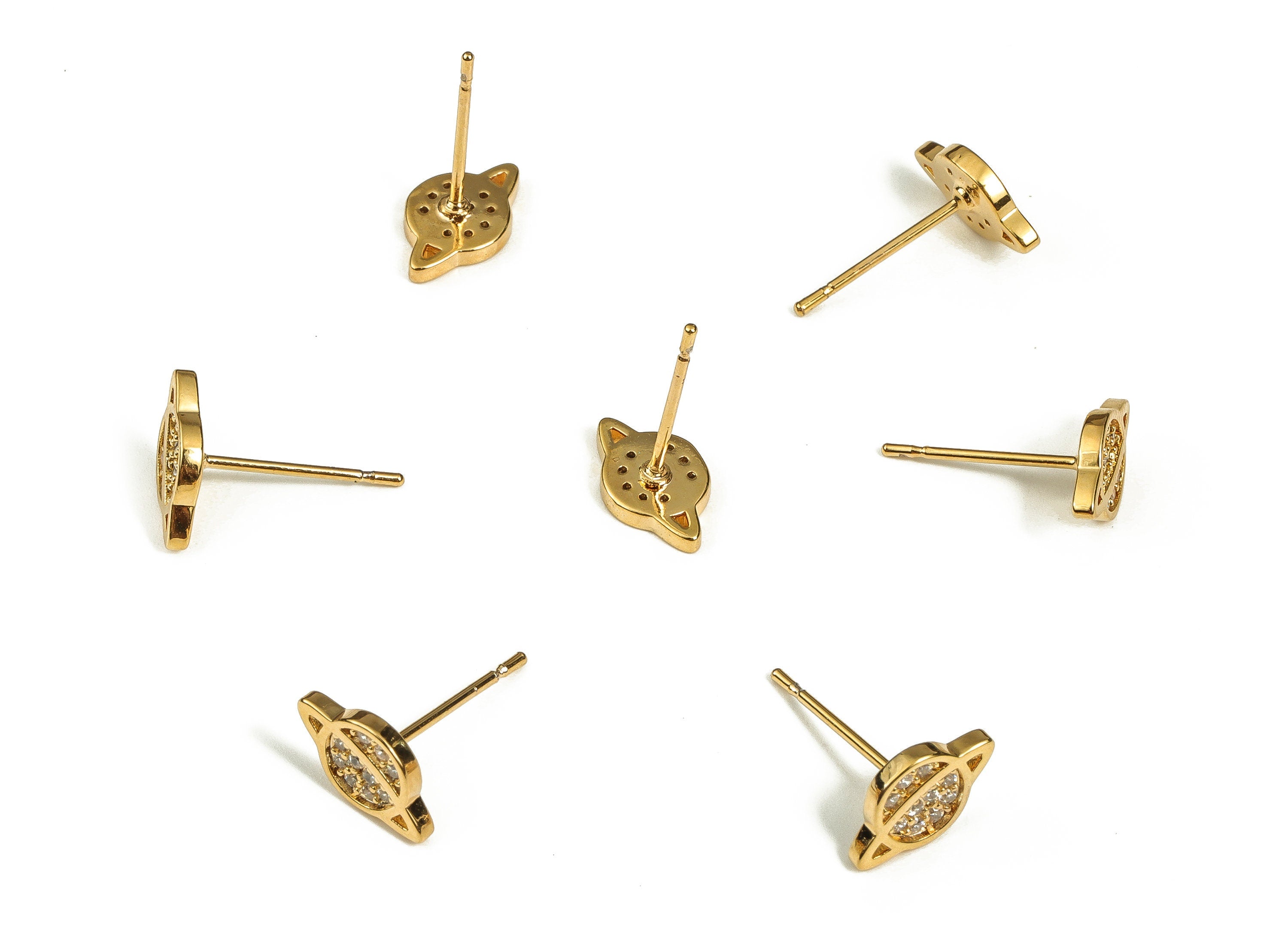 Brass Universe Earring Stud With Zircons - Gold Universe Earring Post - Brass Stud - 18K Real Gold Plated Brass – 2.23x9.86x6.04mm - RGP3465 - DOMEDBAZAAR