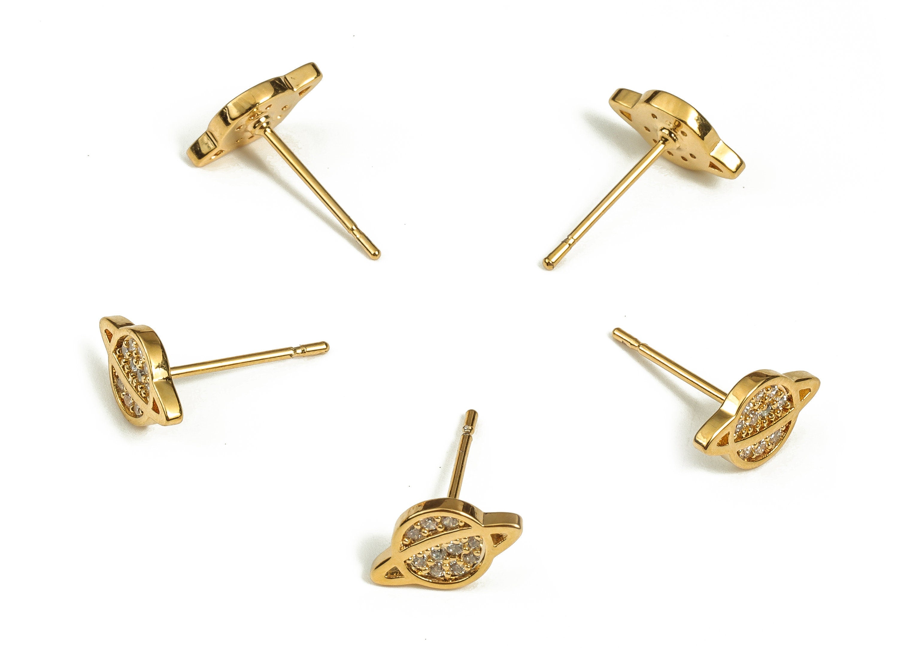 Brass Universe Earring Stud With Zircons - Gold Universe Earring Post - Brass Stud - 18K Real Gold Plated Brass – 2.23x9.86x6.04mm - RGP3465 - DOMEDBAZAAR